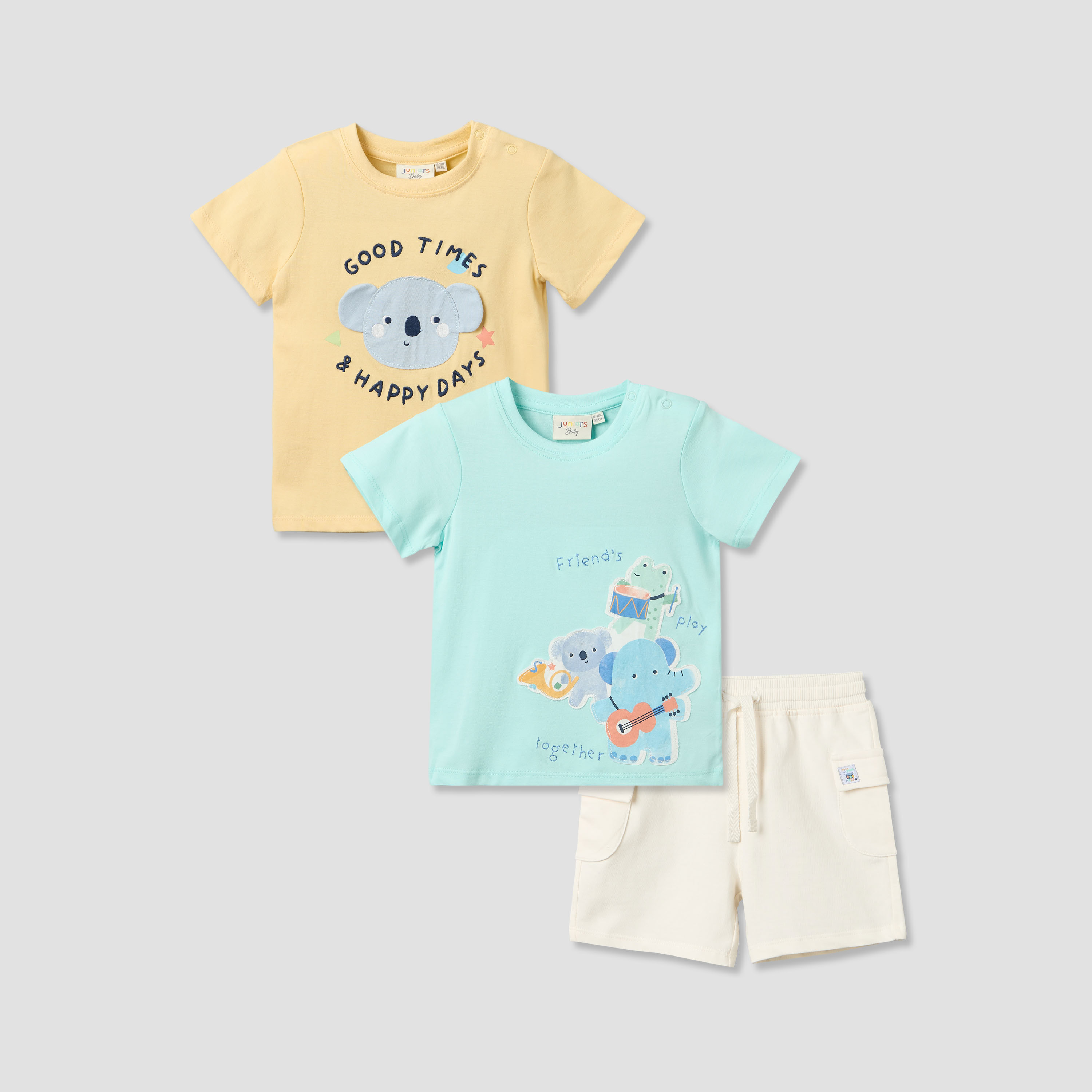 Set of 3 Juniors Round Neck Short Sleeves T-shirt and Shorts Set with Applique Detail-baby-boys-clothing-setsandcoords-image-1