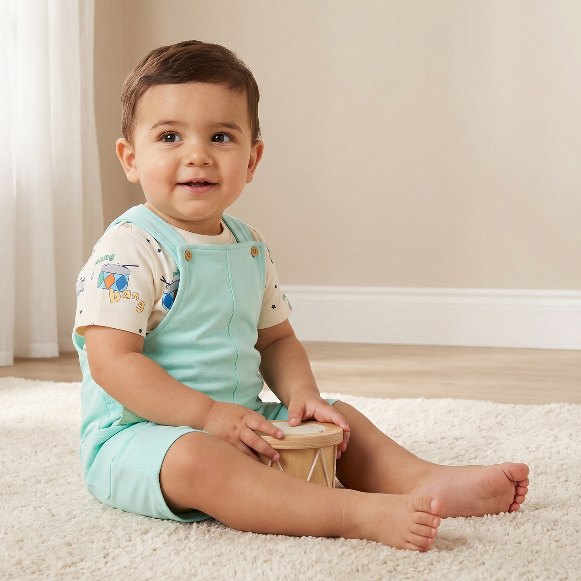 طقم دنغري بتزيينات وتيشيرت بياقة مستديرة وأكمام قصيرة من جونيورز-baby-boys-clothing-setsandcoords-image-1