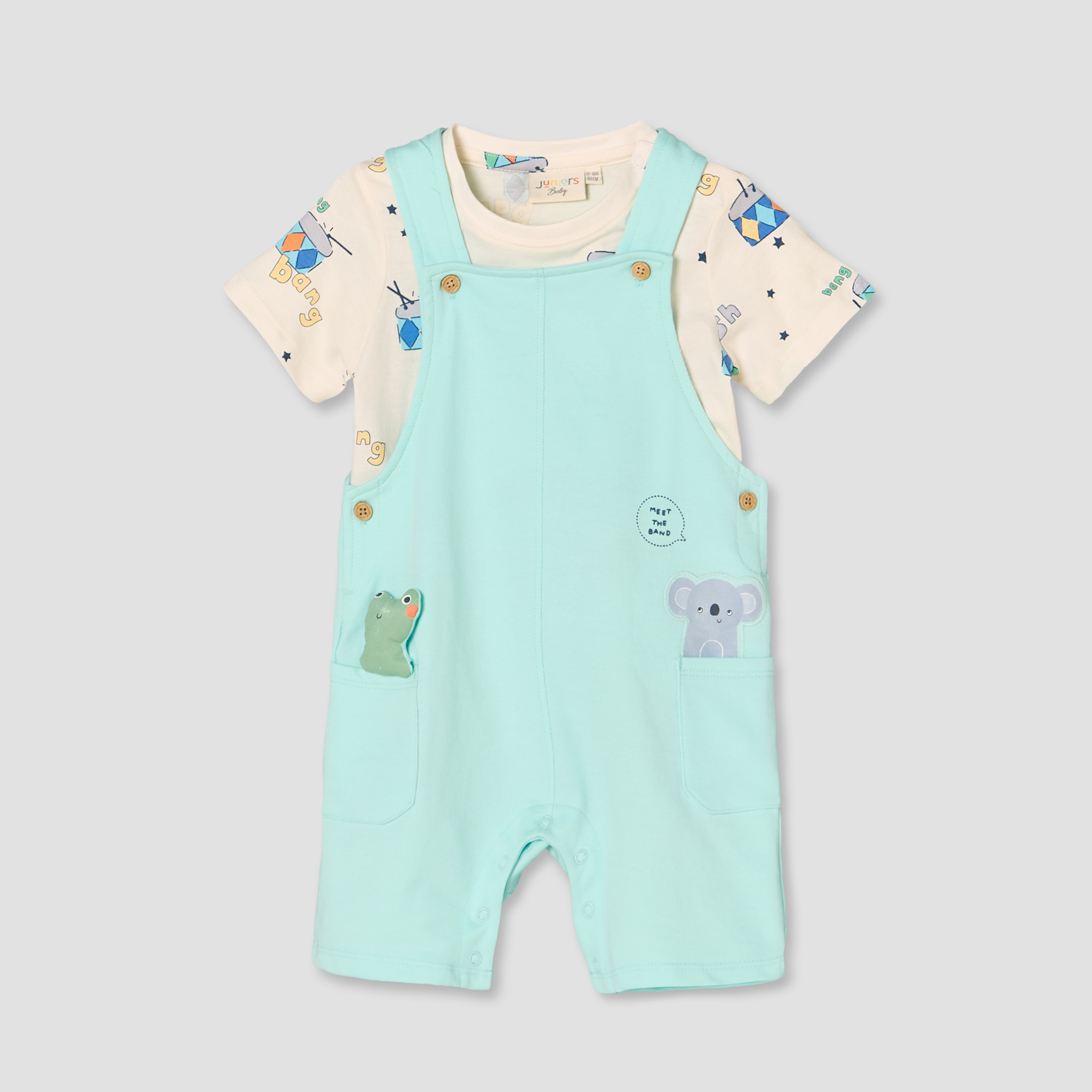 طقم دنغري بتزيينات وتيشيرت بياقة مستديرة وأكمام قصيرة من جونيورز-baby-boys-clothing-setsandcoords-image-2