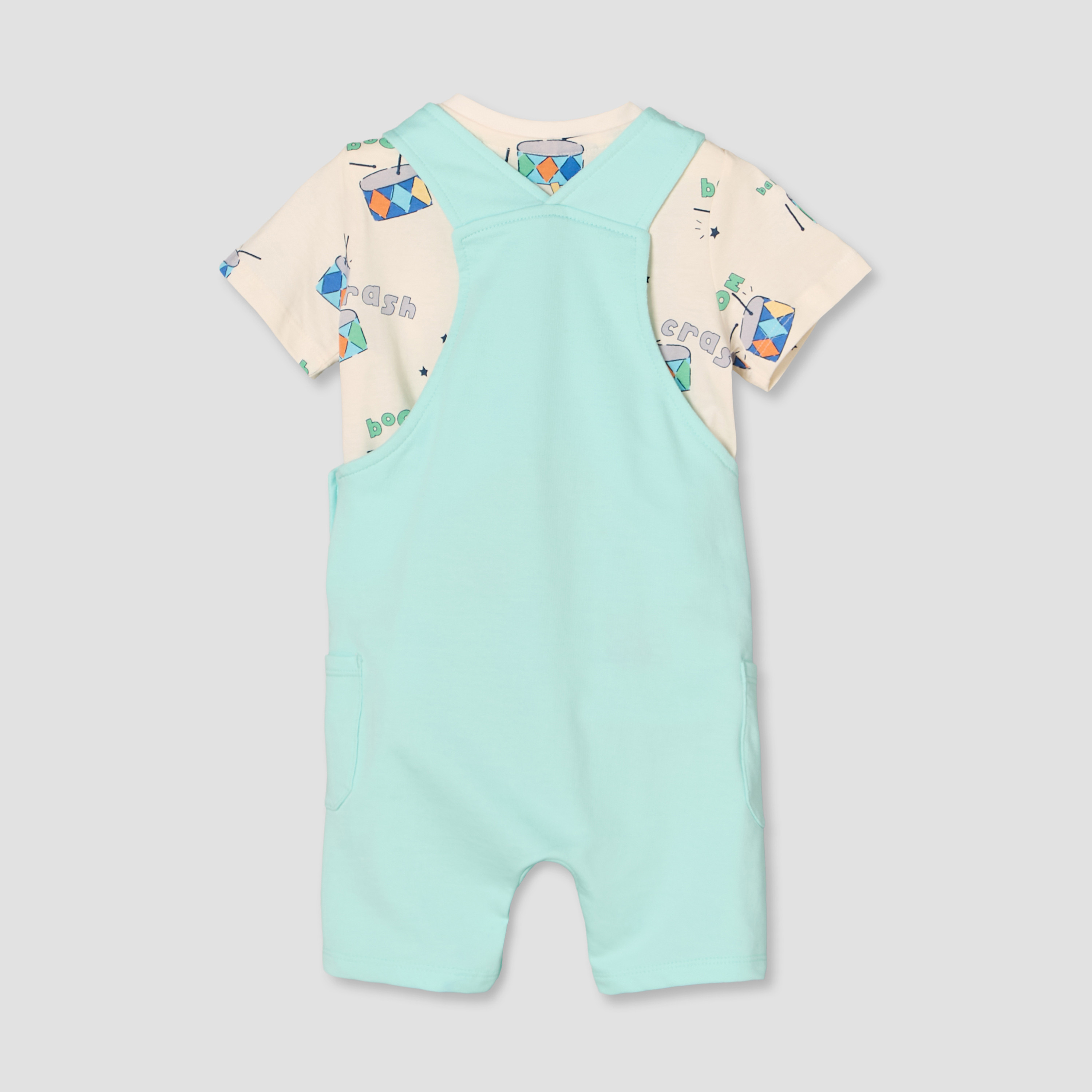 طقم دنغري بتزيينات وتيشيرت بياقة مستديرة وأكمام قصيرة من جونيورز-baby-boys-clothing-setsandcoords-image-3