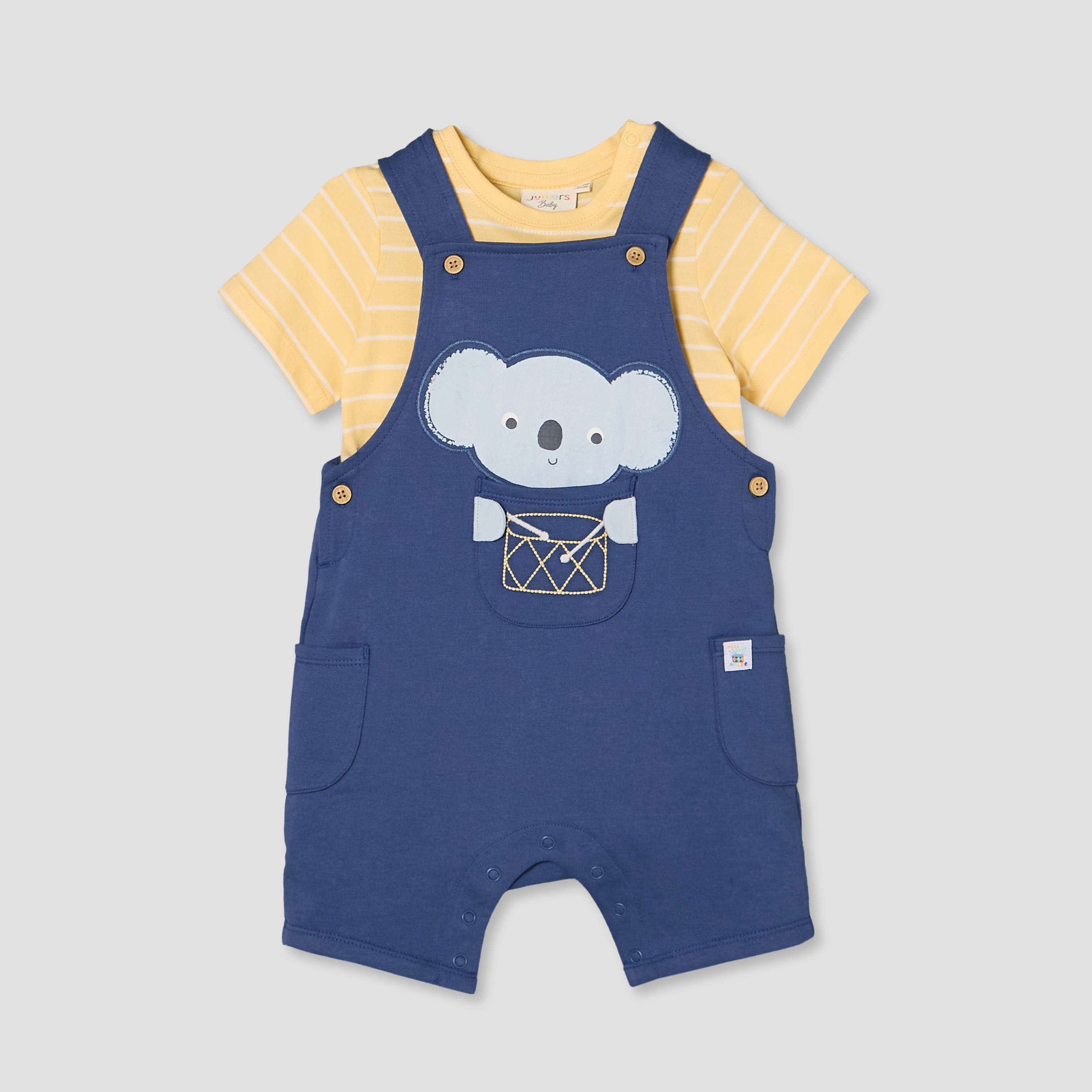 طقم تيشيرت بياقة دائرية وأكمام قصيرة مع دنغري وتصميم كوالا من جونيورز-baby-boys-clothing-setsandcoords-image-1