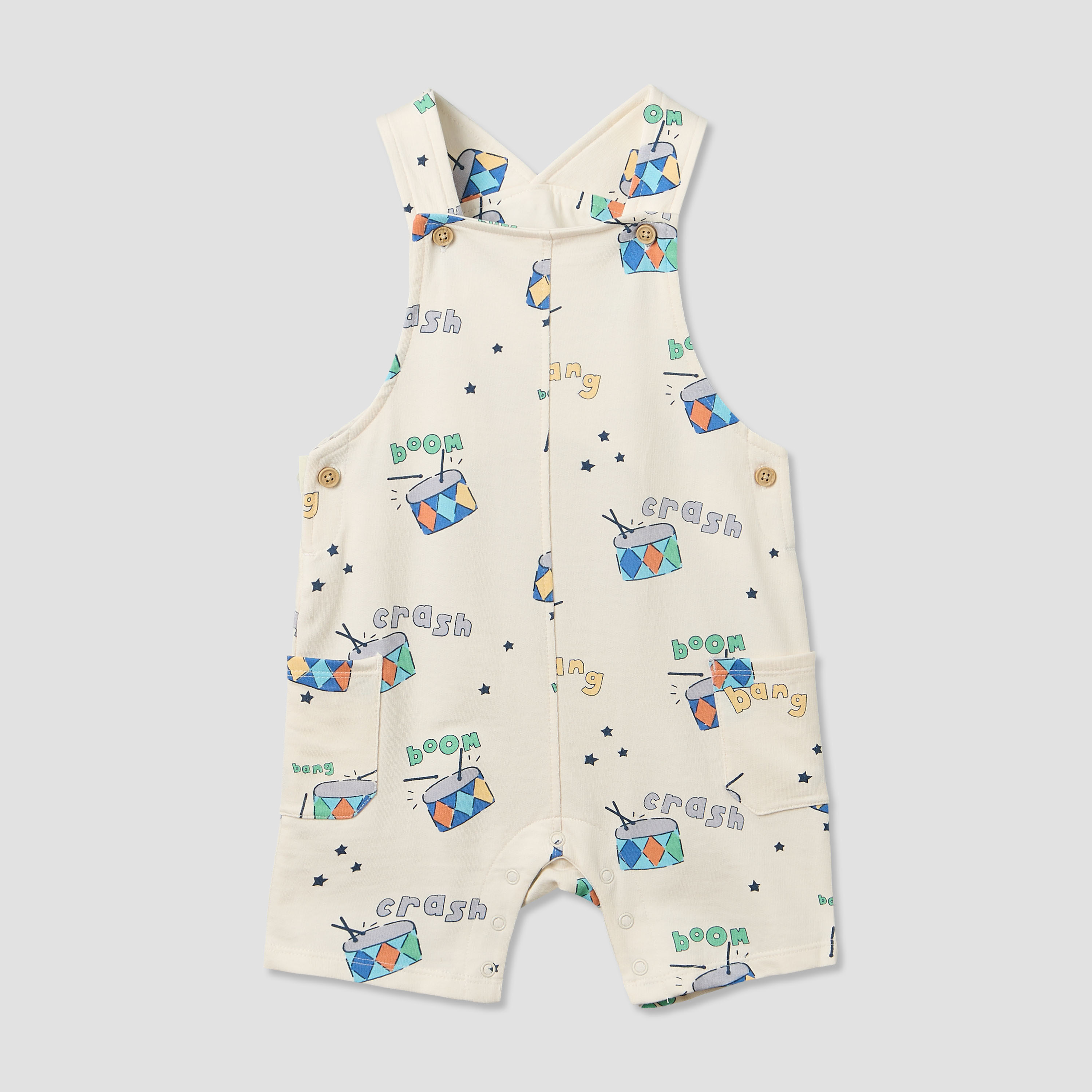 Juniors Round Neck Short Sleeves T-shirt and Dungaree Set with Drum Print-baby-boys-clothing-setsandcoords-image-4