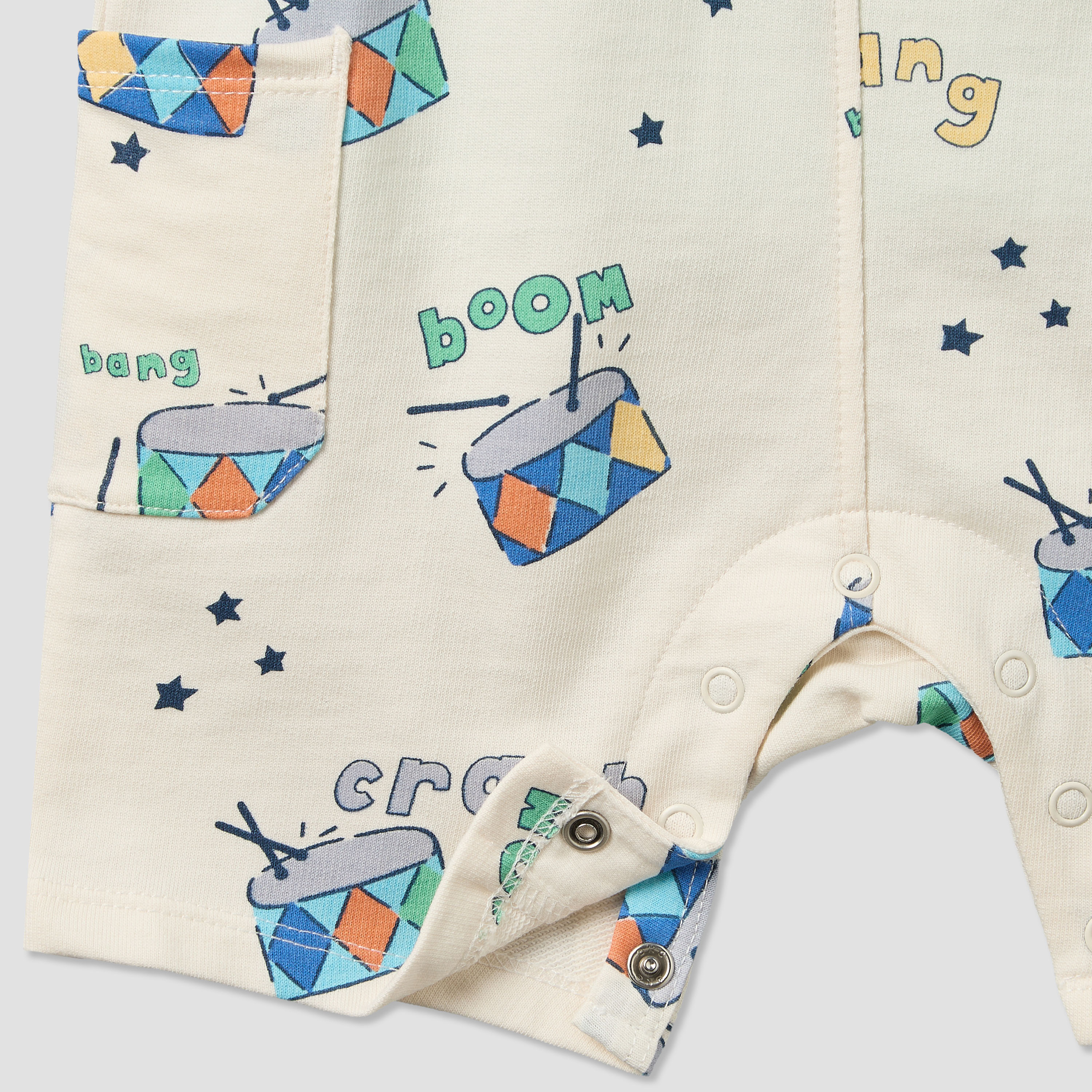 Juniors Round Neck Short Sleeves T-shirt and Dungaree Set with Drum Print-baby-boys-clothing-setsandcoords-image-7