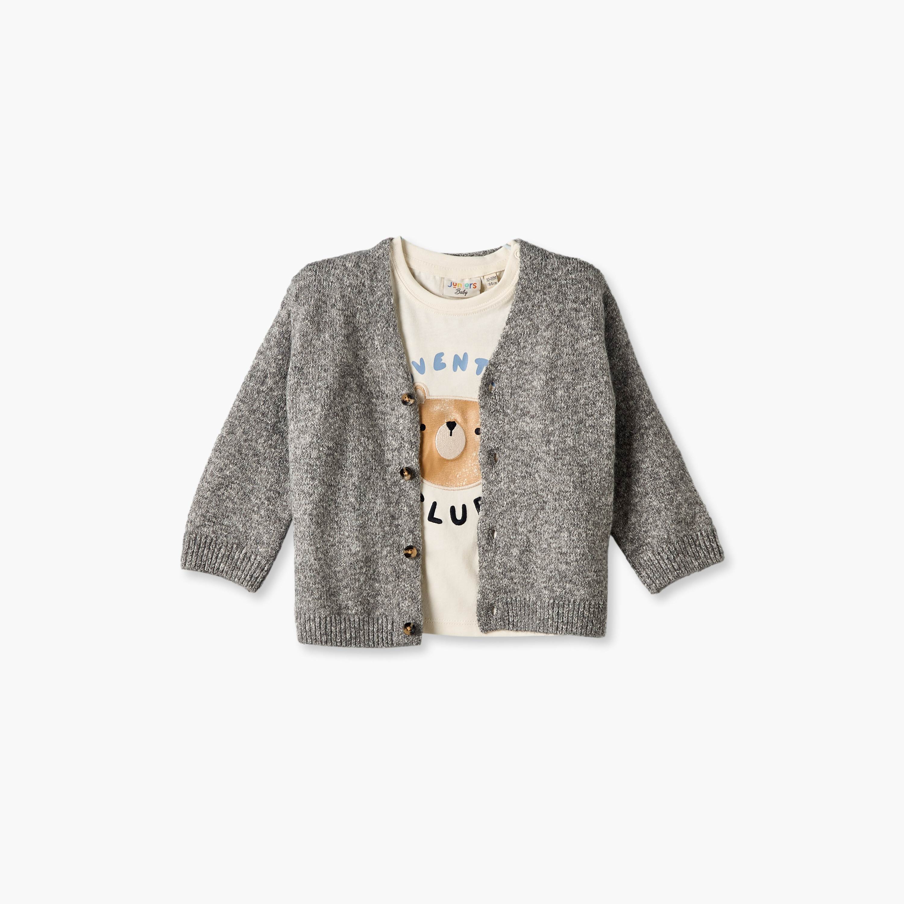 تيشيرت وبنطلون بياقة ضيقة وأكمام طويلة بطبعات دببة من جونيورز - طقم من 3 قطع-baby-boys-clothing-setsandcoords-image-10