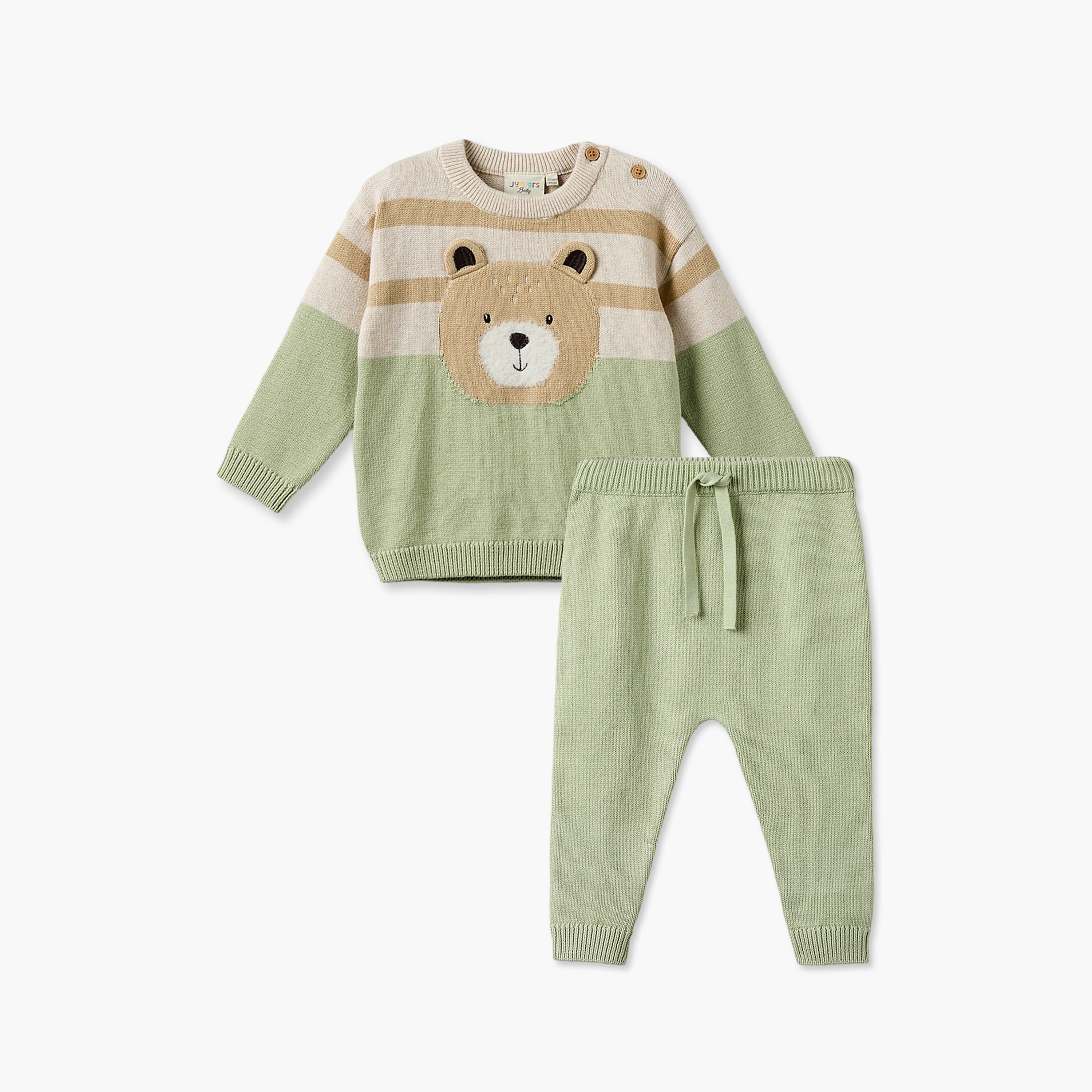 Juniors Crew Neck Long Sleeves Sweater and Pants Set with Bear Applique-baby-boys-clothing-winterwear-setsandcoords-image-2