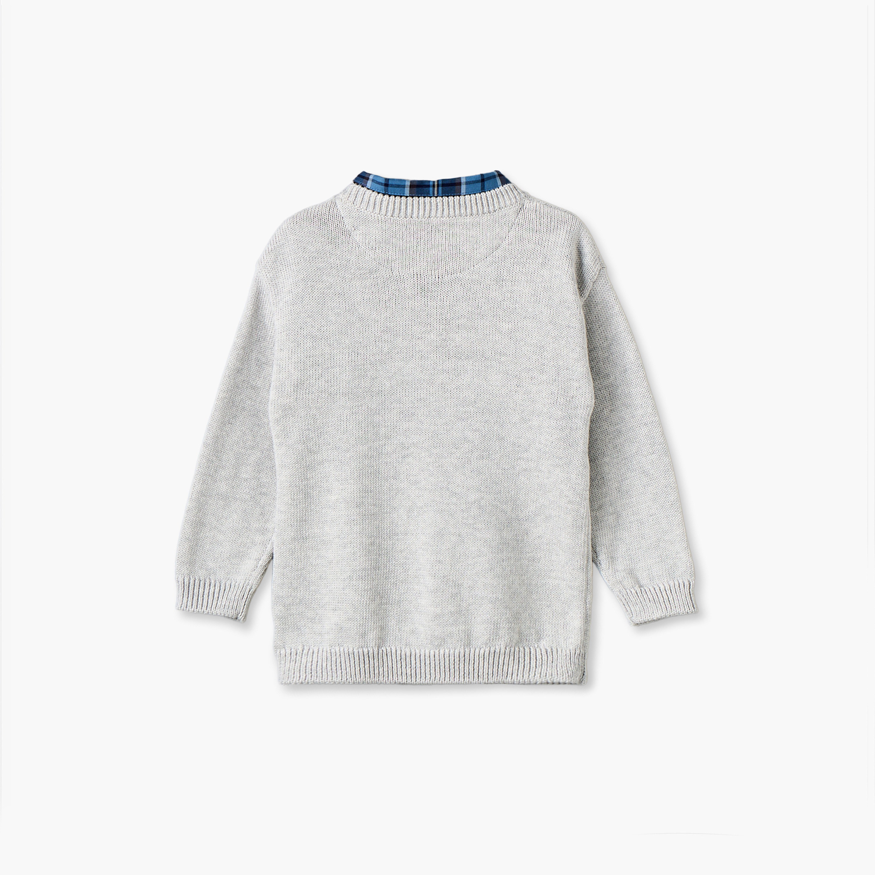 طقم سويت شيرت بياقة وأكمام طويلة وبنطلون مع تفاصيل دب من جونيورز-baby-boys-clothing-winterwear-setsandcoords-image-5