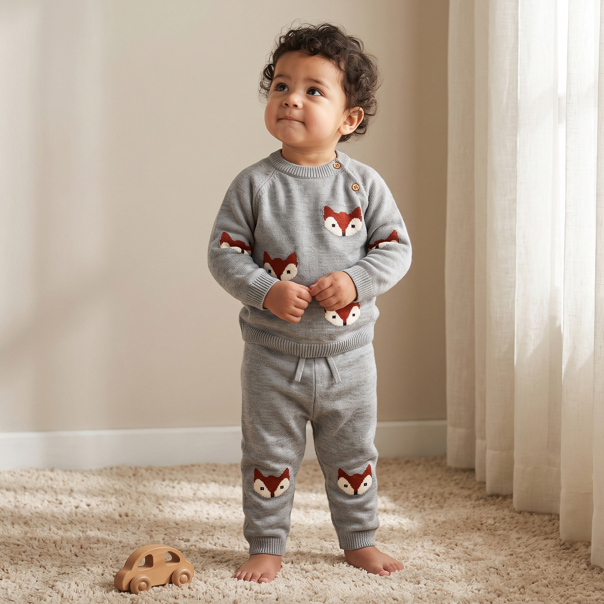 Juniors Crew Neck Long Sleeves Sweater and Pants Set with Fox Accent-baby-boys-clothing-winterwear-setsandcoords-image-1