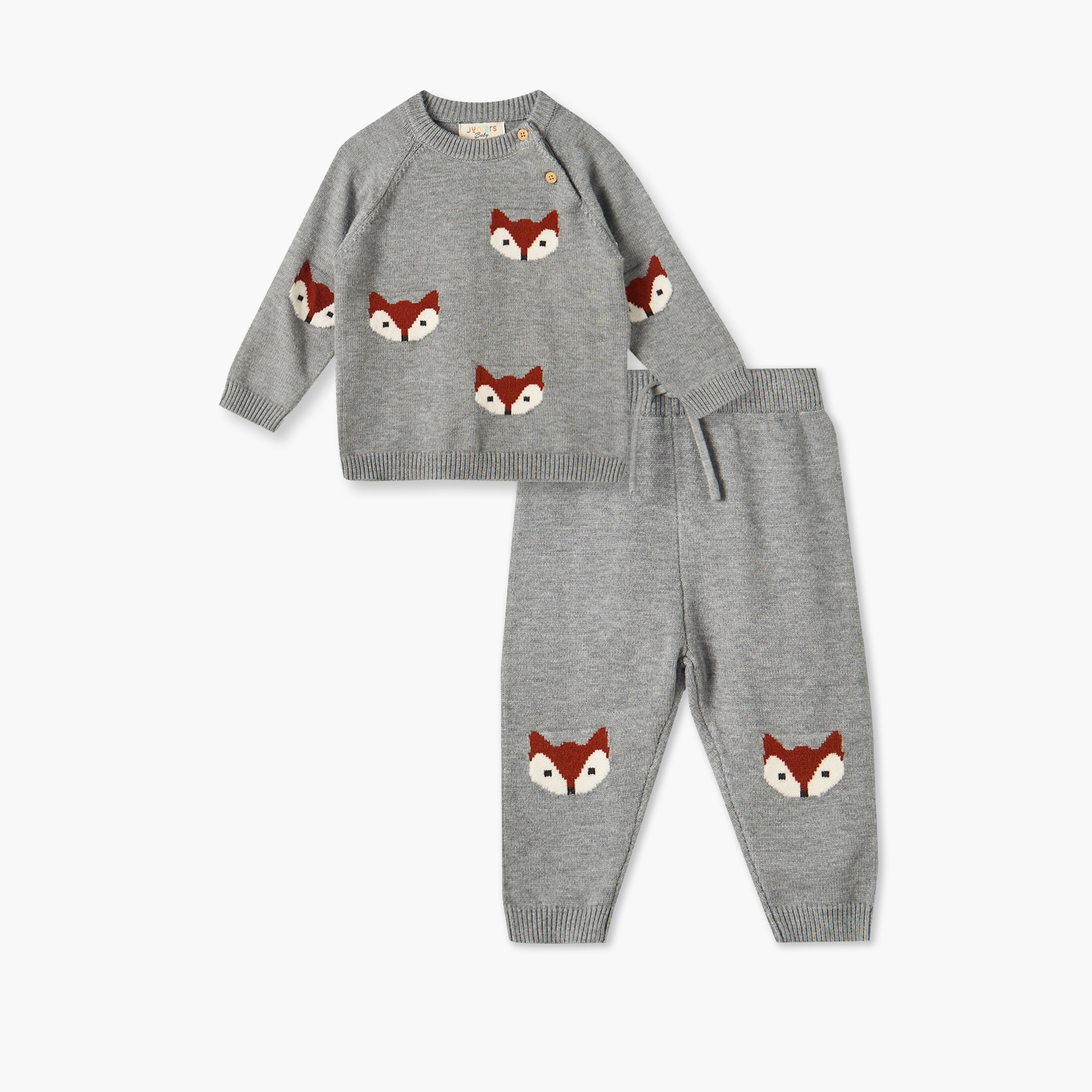 Juniors Crew Neck Long Sleeves Sweater and Pants Set with Fox Accent-baby-boys-clothing-winterwear-setsandcoords-image-2