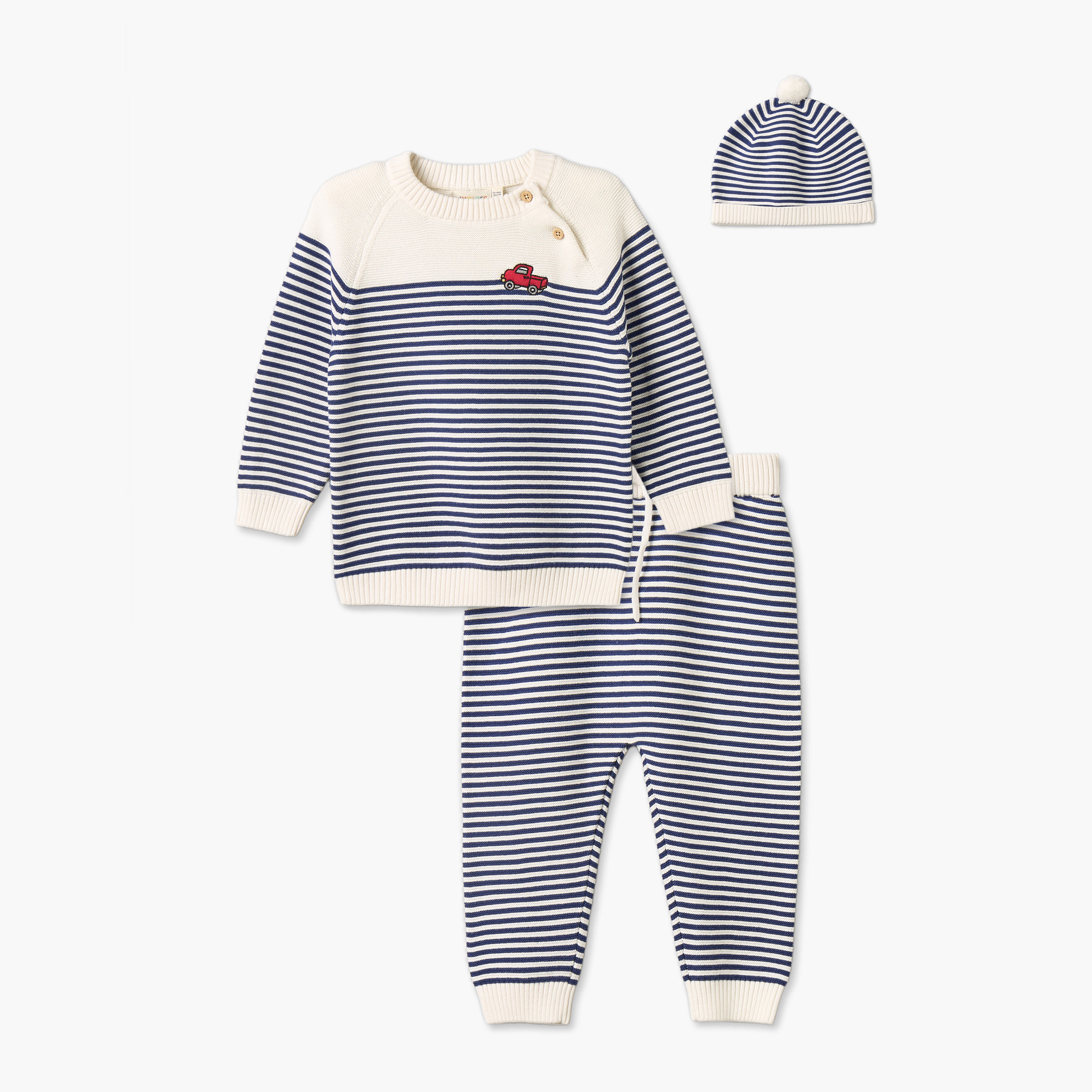 طقم كنزة بياقة ضيقة وأكمام طويلة وبنطلون رياضي مقلم من جونيورز-baby-boys-clothing-winterwear-setsandcoords-image-2