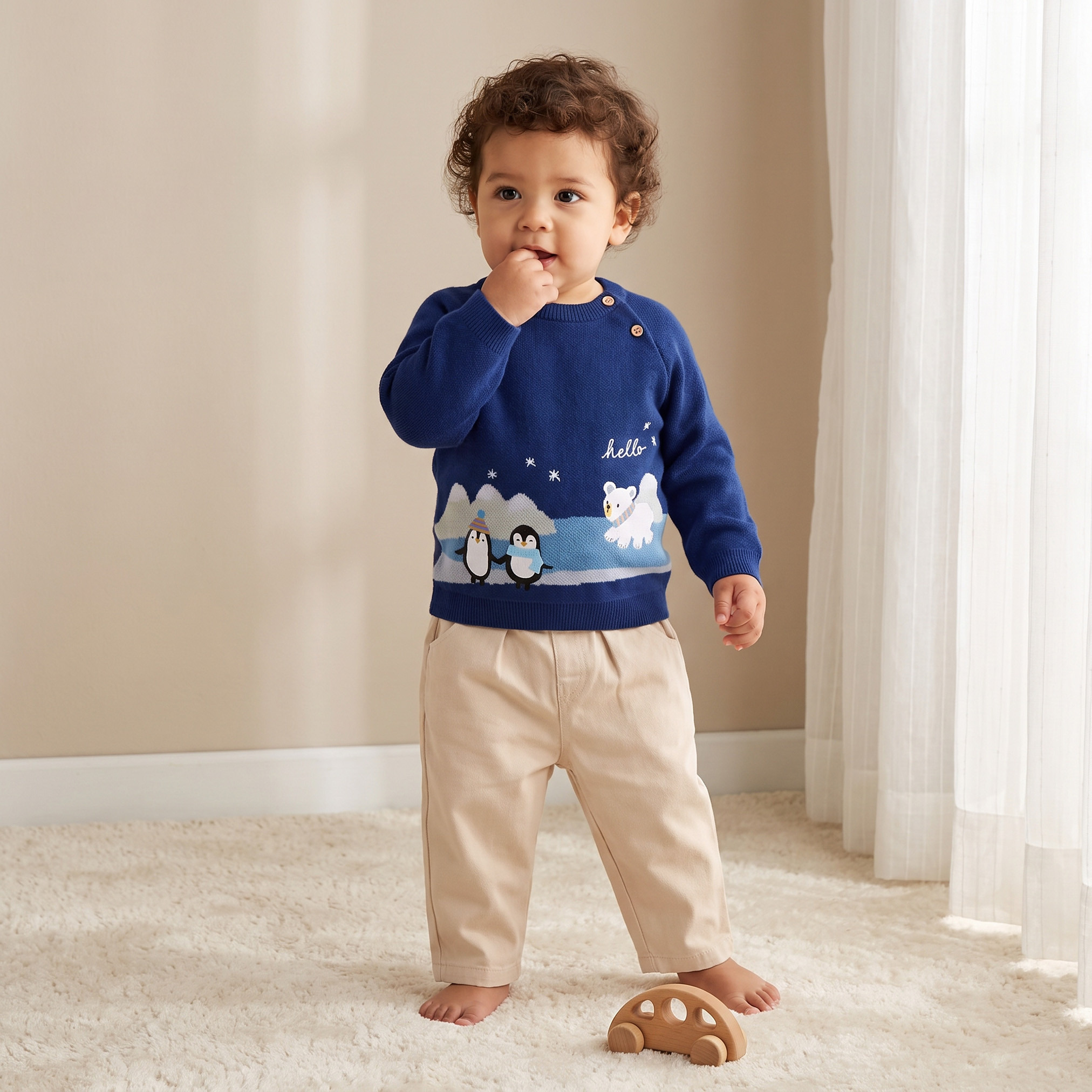 Juniors Crew Neck Long Sleeves Sweater and Pants Set with Penguin Applique-baby-boys-clothing-setsandcoords-image-1