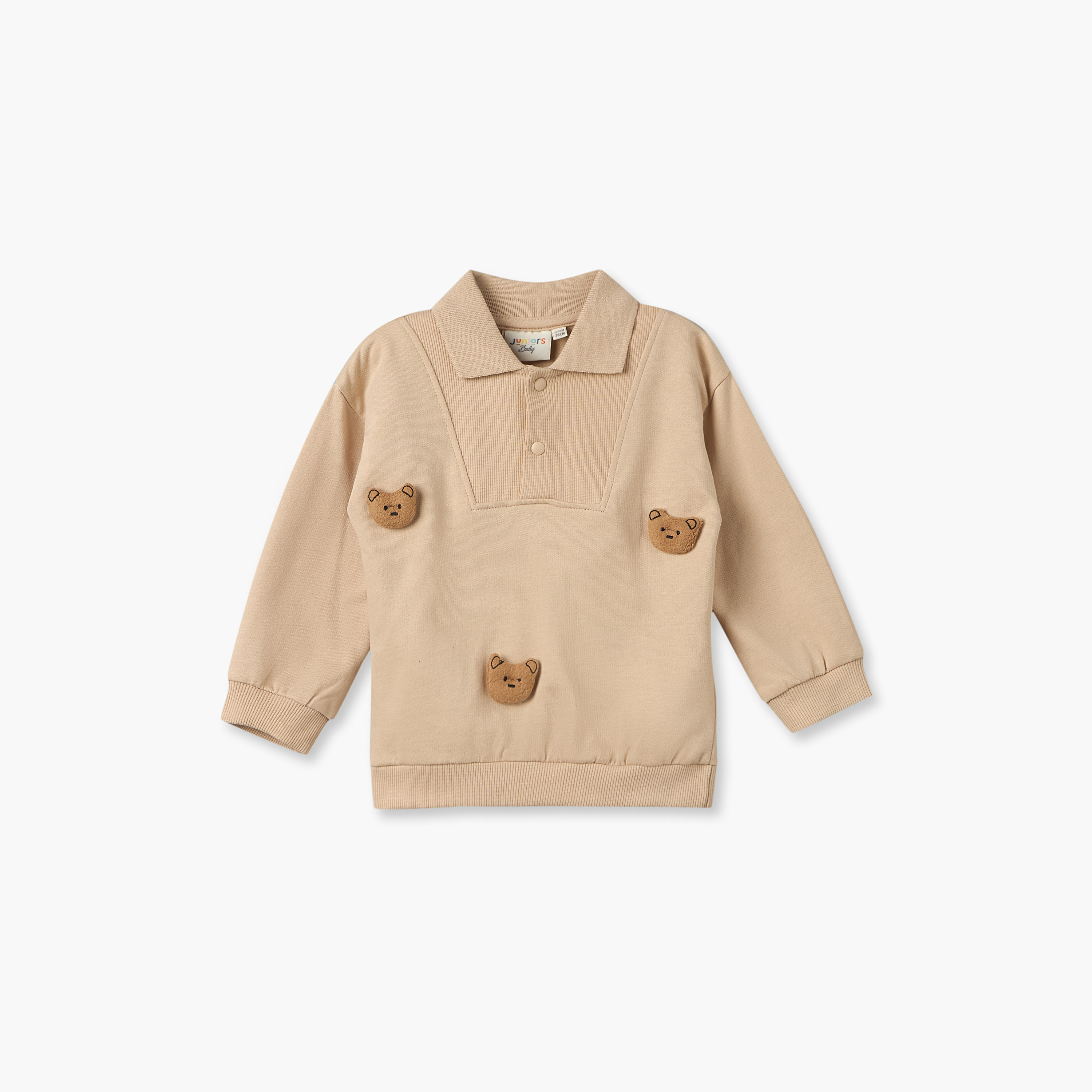 سويت شيرت بياقة عادية بولو وأكمام طويلة وبنطلون رياضي بتطريز دب من جونيورز-baby-boys-clothing-setsandcoords-image-3