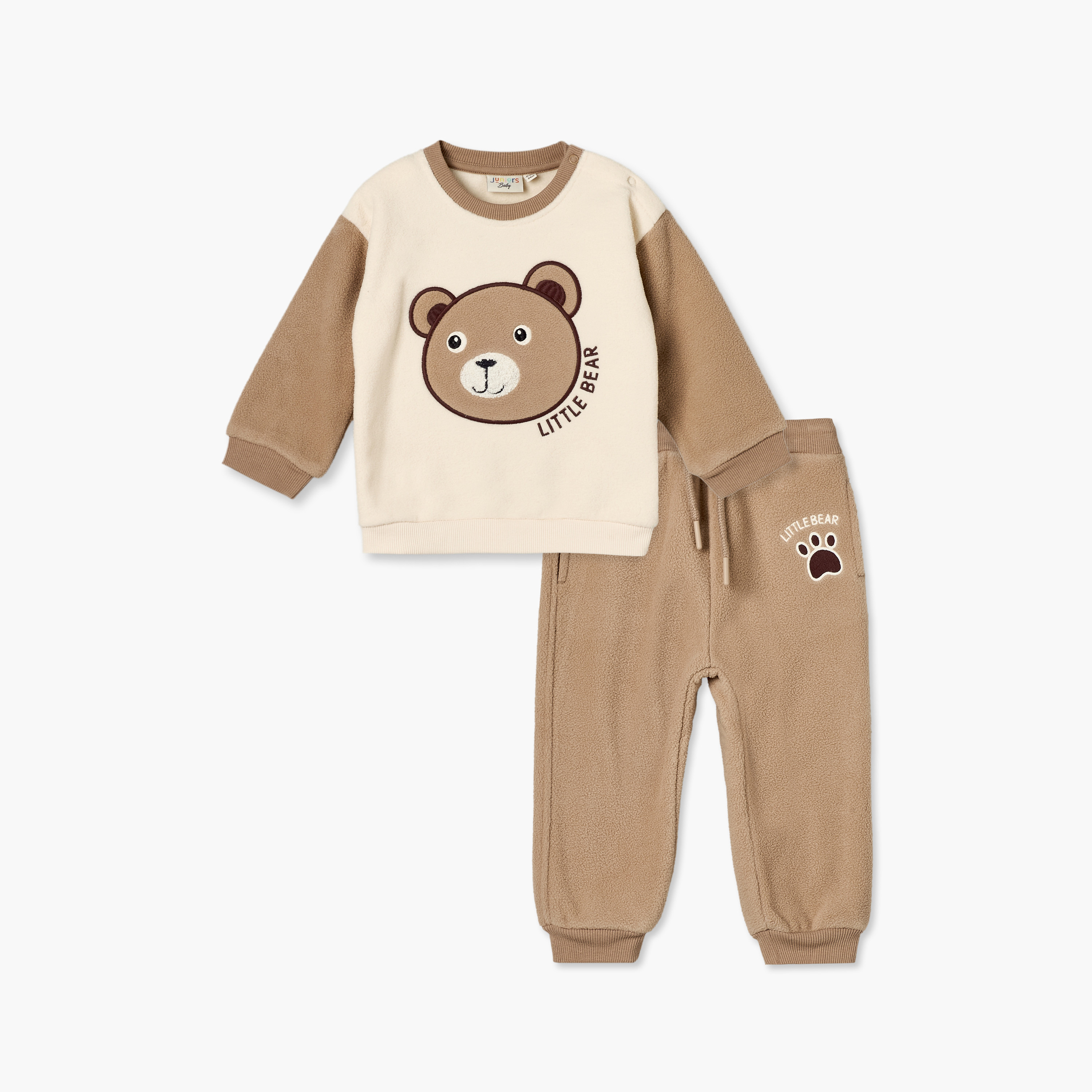 Juniors Cotton Crew Neck Long Sleeves Pyjama Set with Bear Applique-baby-boys-clothing-setsandcoords-image-2