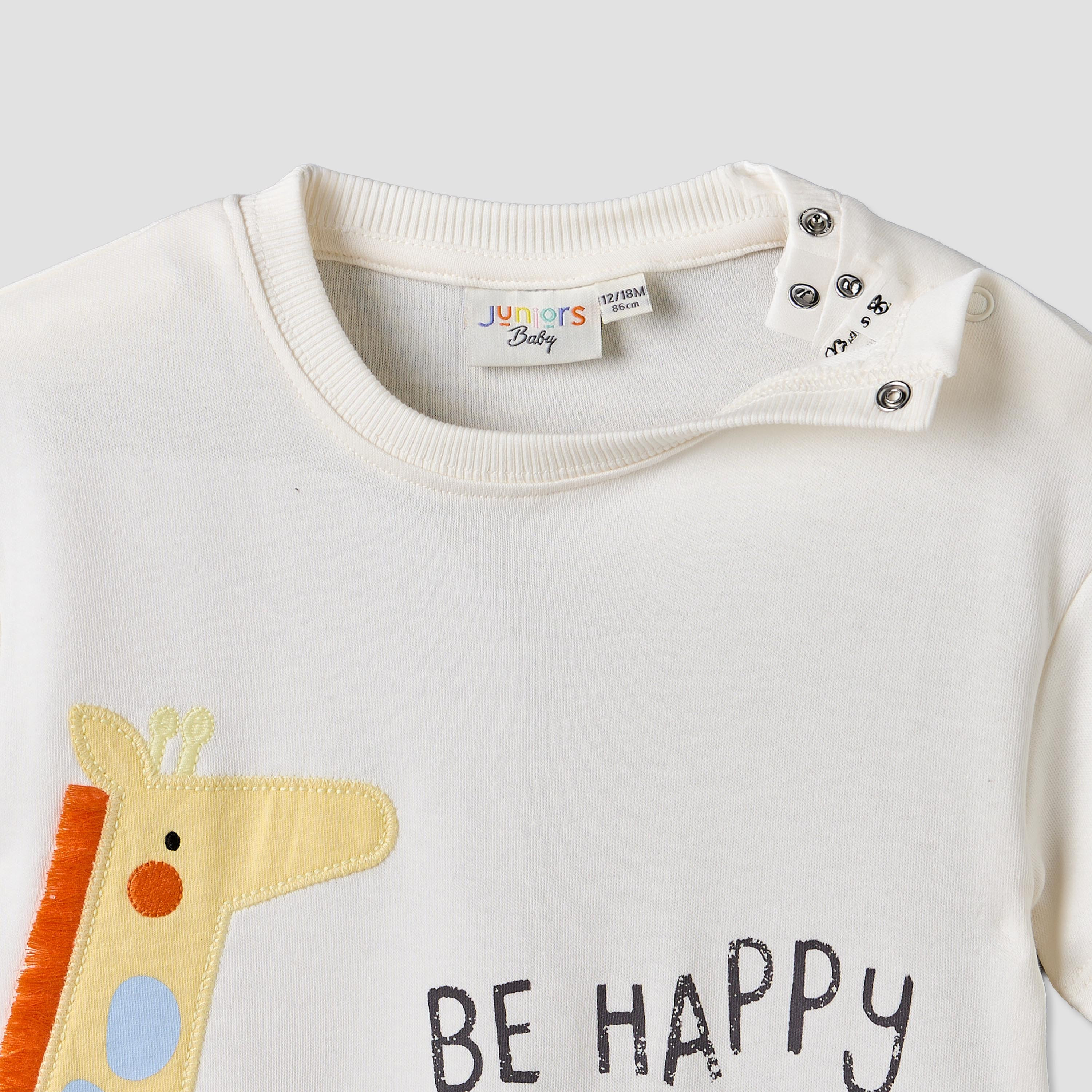 أفرول بياقة ضيقة وأكمام قصيرة وزخارف  زرافة من جونيورز-baby-boys-clothing-rompers-image-3