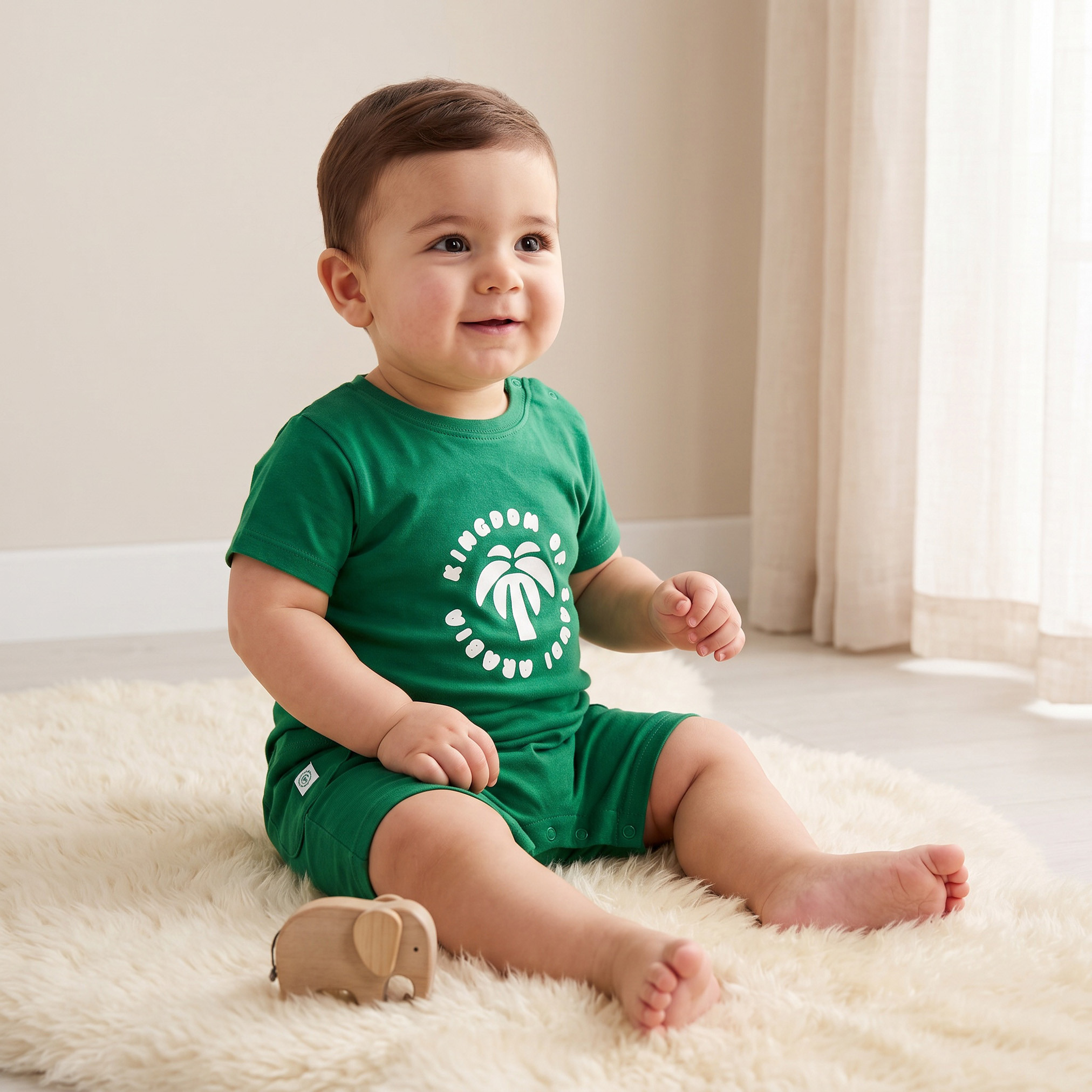 Juniors Round Neck Short Sleeves Romper with KSA National Day Print-baby-boys-clothing-rompers-image-1