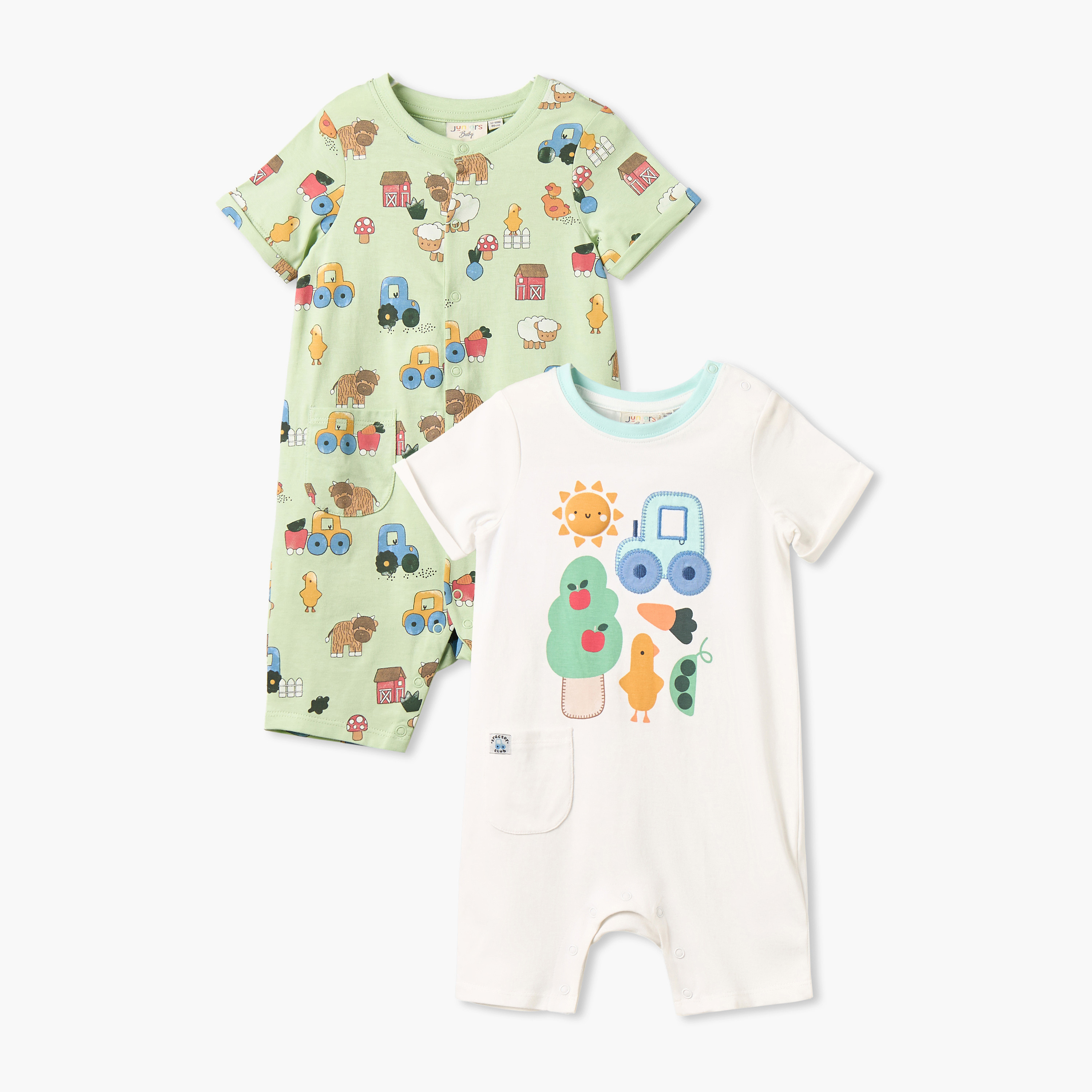 رومبر بياقة مستديرة وأكمام قصيرة بطبعة مزرعة من جونيورز - طقم من قطعتين-baby-boys-clothing-rompers-image-1