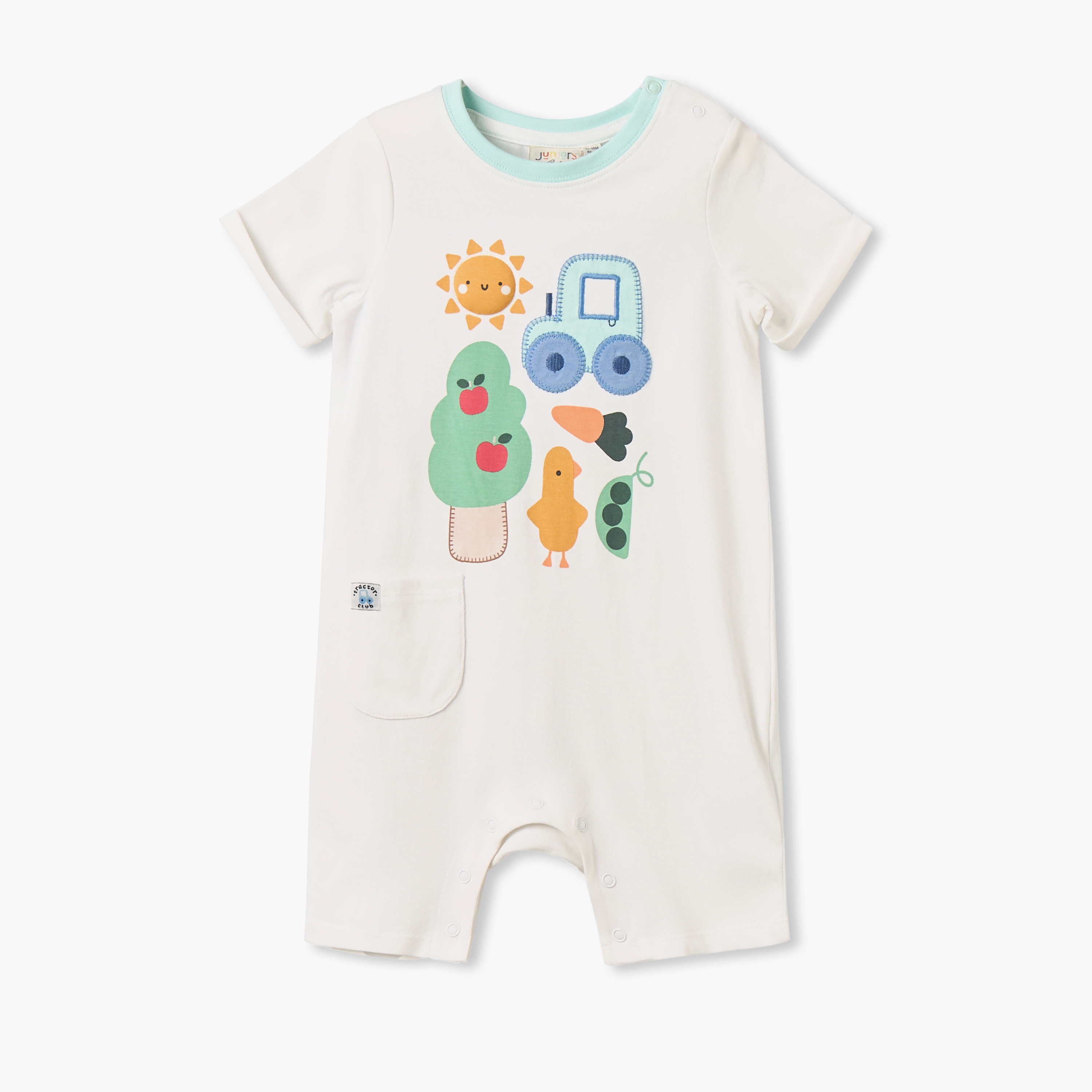رومبر بياقة مستديرة وأكمام قصيرة بطبعة مزرعة من جونيورز - طقم من قطعتين-baby-boys-clothing-rompers-image-3