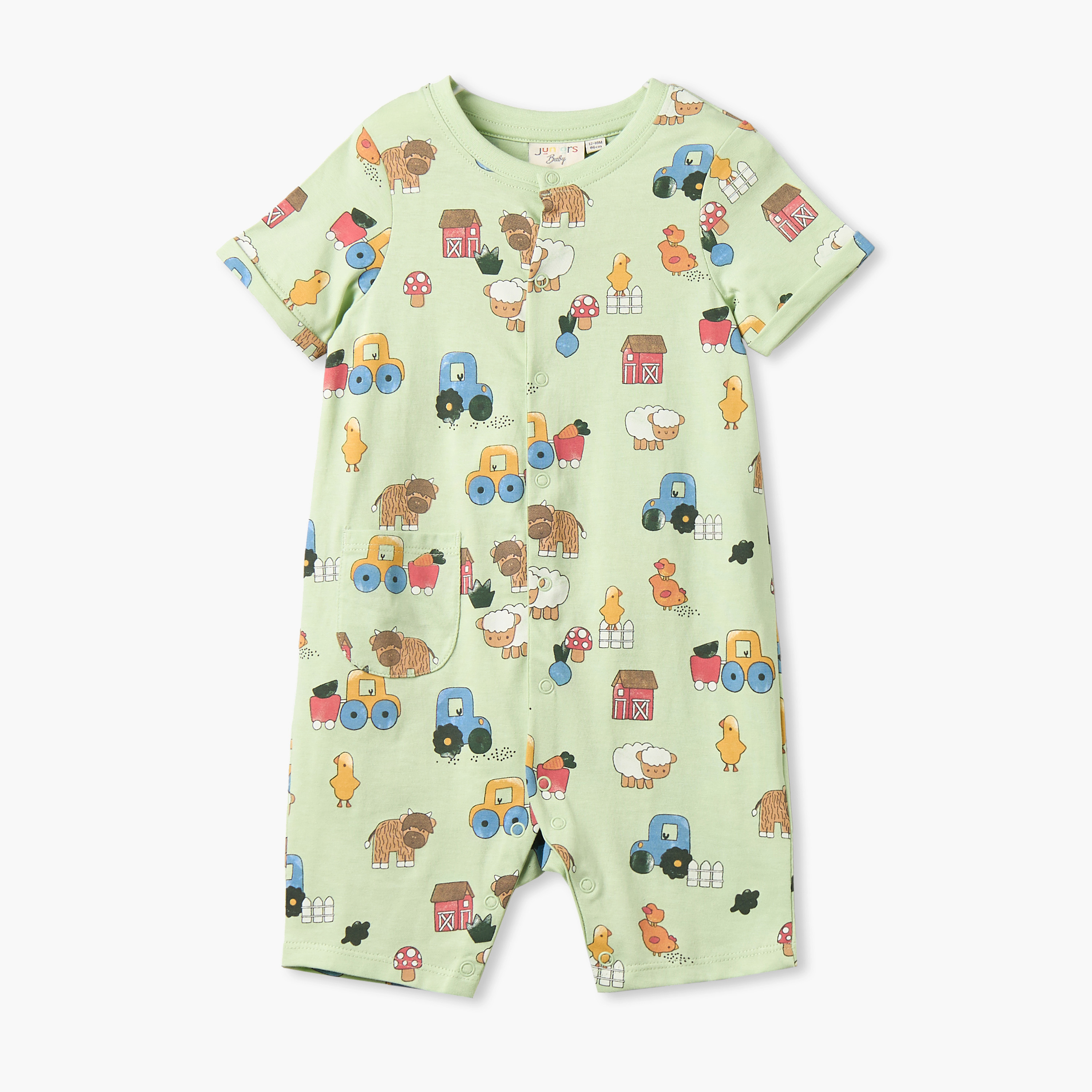 رومبر بياقة مستديرة وأكمام قصيرة بطبعة مزرعة من جونيورز - طقم من قطعتين-baby-boys-clothing-rompers-image-5