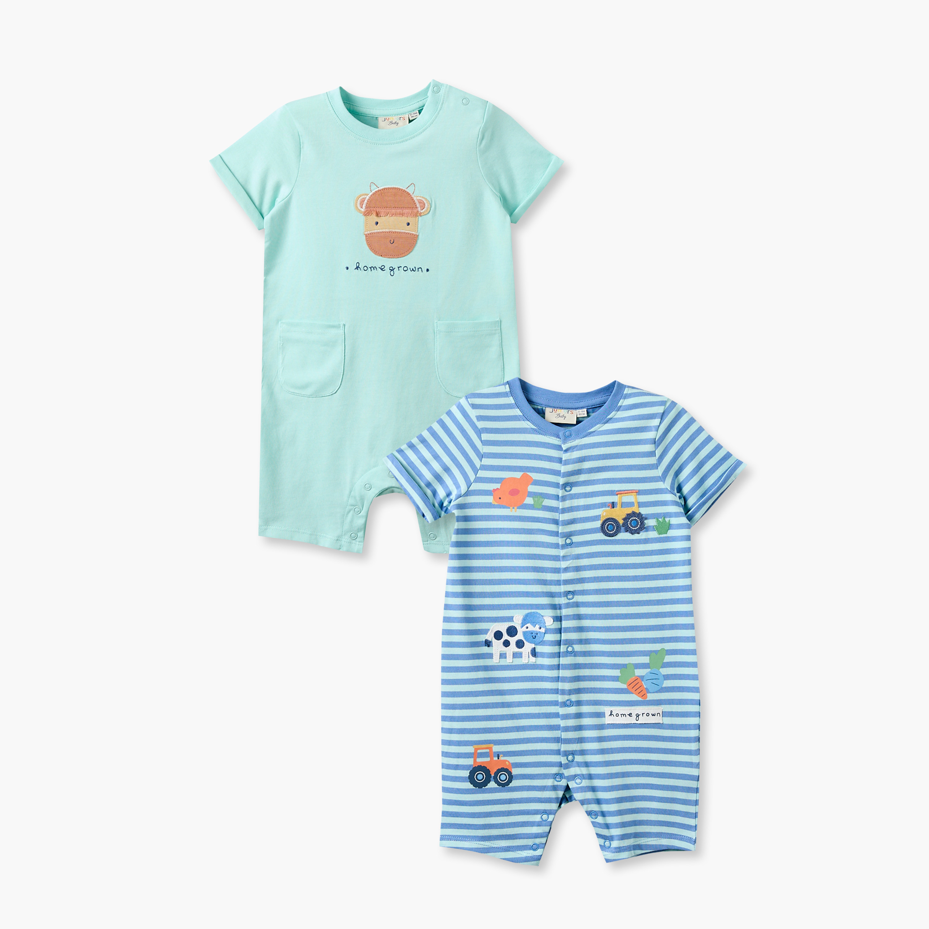 رومبر بياقة مستديرة وأكمام قصيرة بطبعة مزرعة من جونيورز - طقم من قطعتين-baby-boys-clothing-rompers-image-1