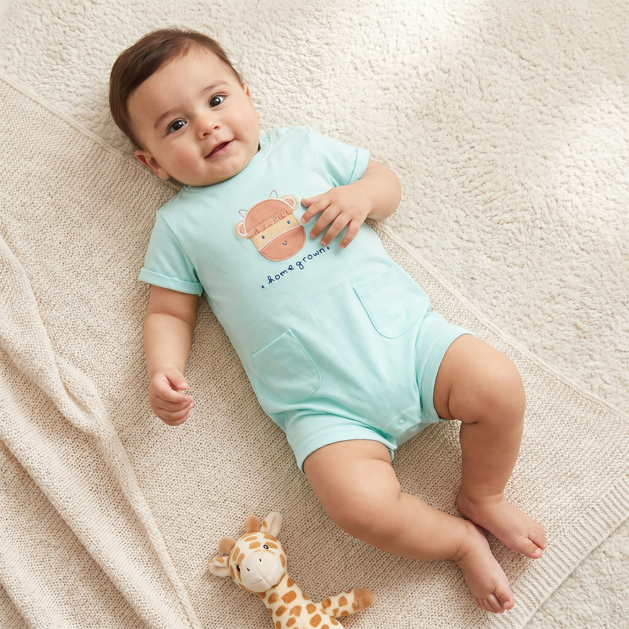 رومبر بياقة مستديرة وأكمام قصيرة بطبعة مزرعة من جونيورز - طقم من قطعتين-baby-boys-clothing-rompers-image-2