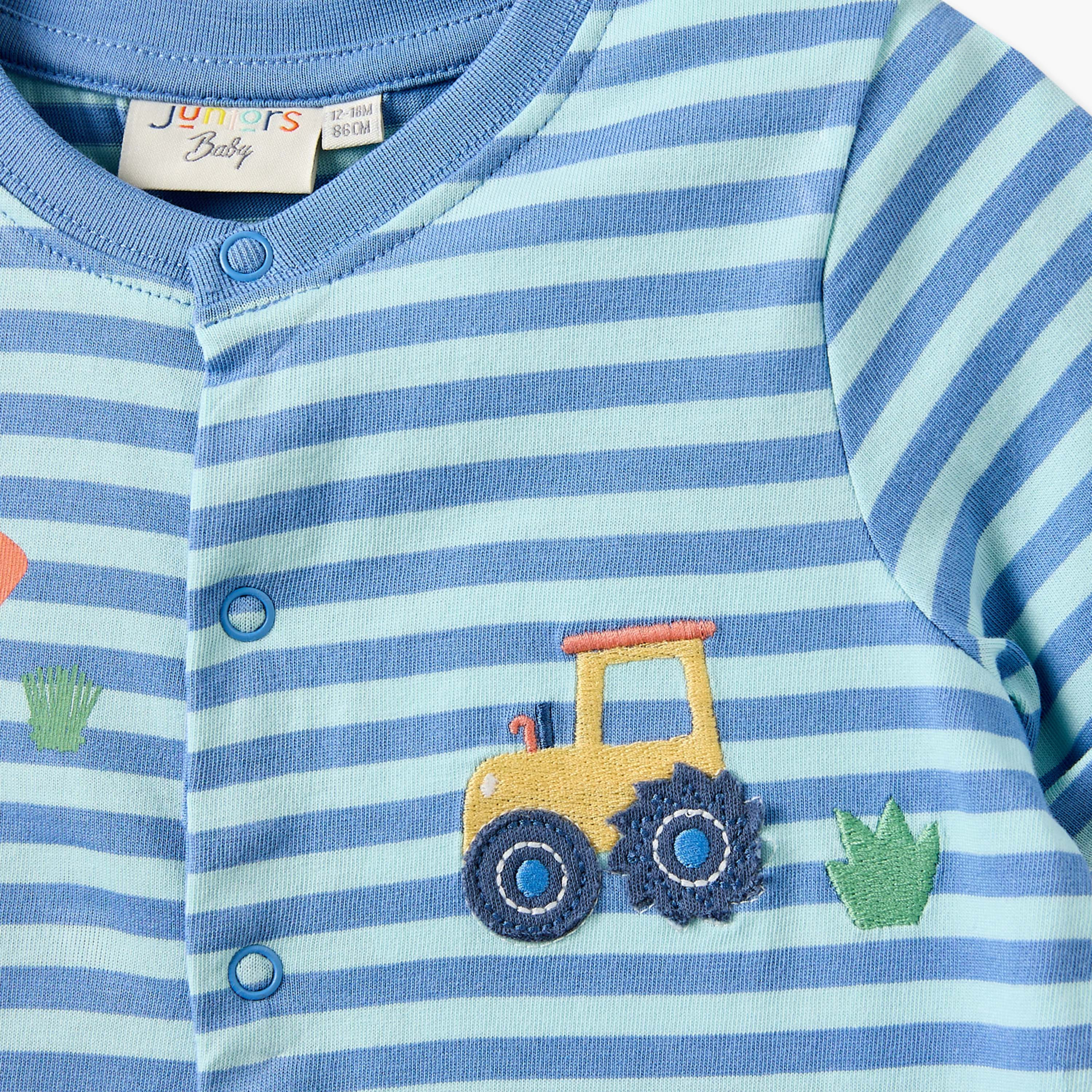 رومبر بياقة مستديرة وأكمام قصيرة بطبعة مزرعة من جونيورز - طقم من قطعتين-baby-boys-clothing-rompers-image-4