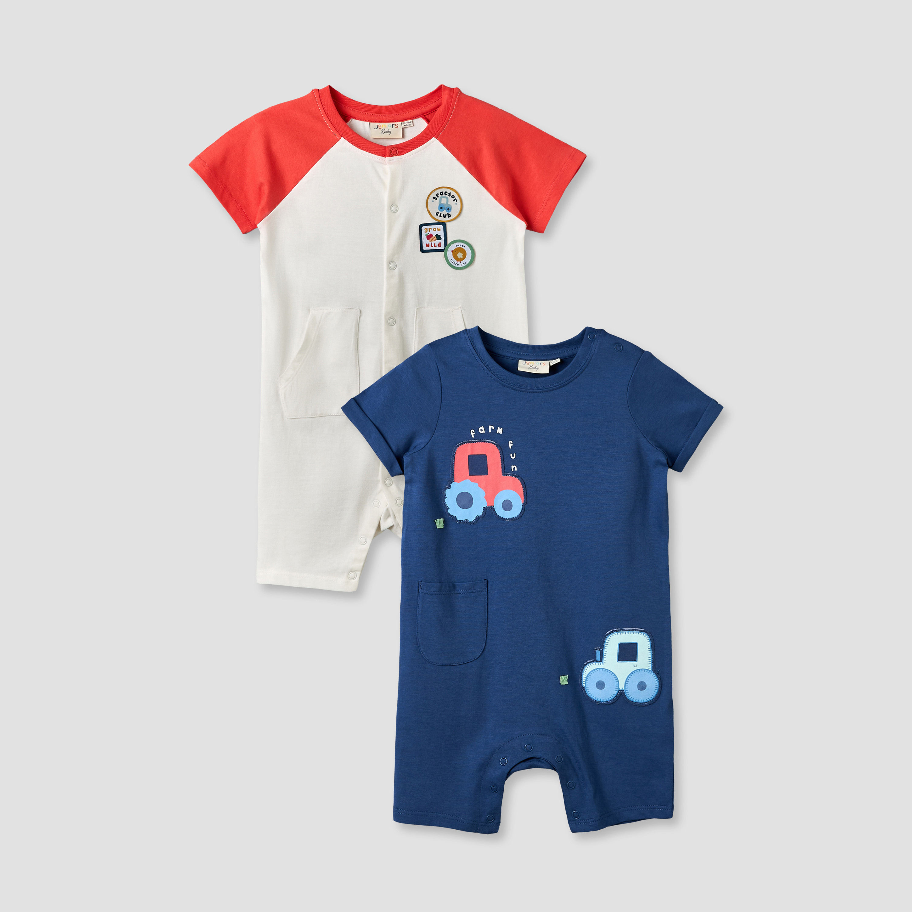 أفرول بياقة ضيقة وأكمام قصيرة وطبعات لطيفة من جونيورز - عبوة من قطعتين-baby-boys-clothing-rompers-image-1
