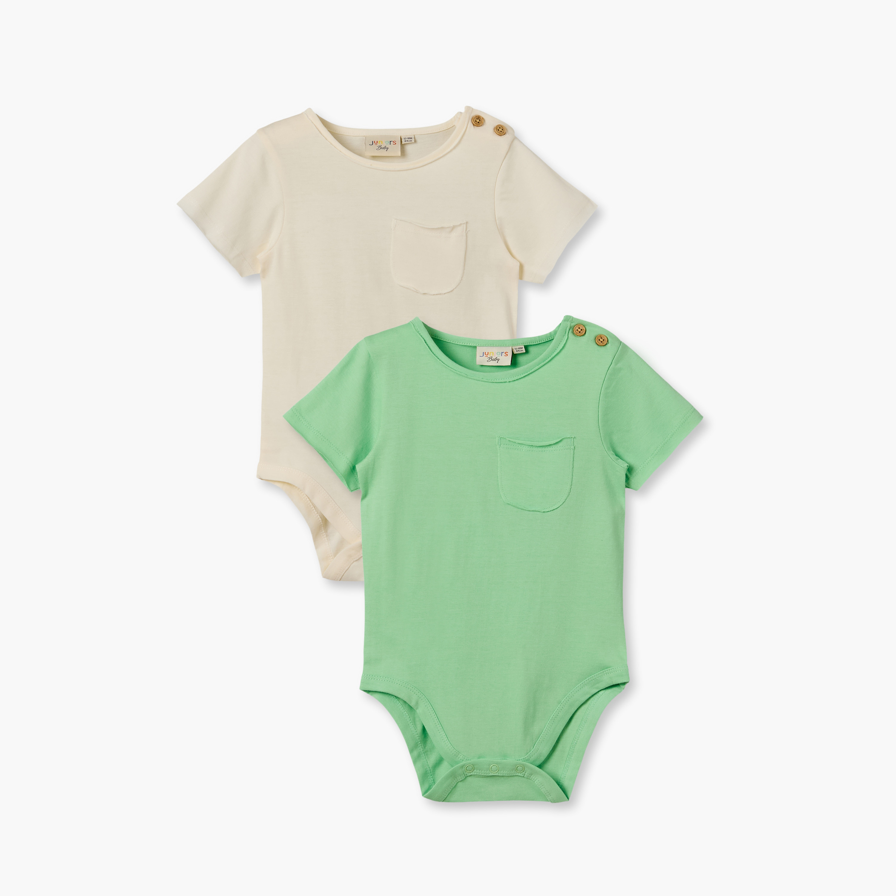 Pack of 2 Juniors Crew Neck Short Sleeves Bodysuit with Pocket-baby-boys-clothing-rompers-image-1