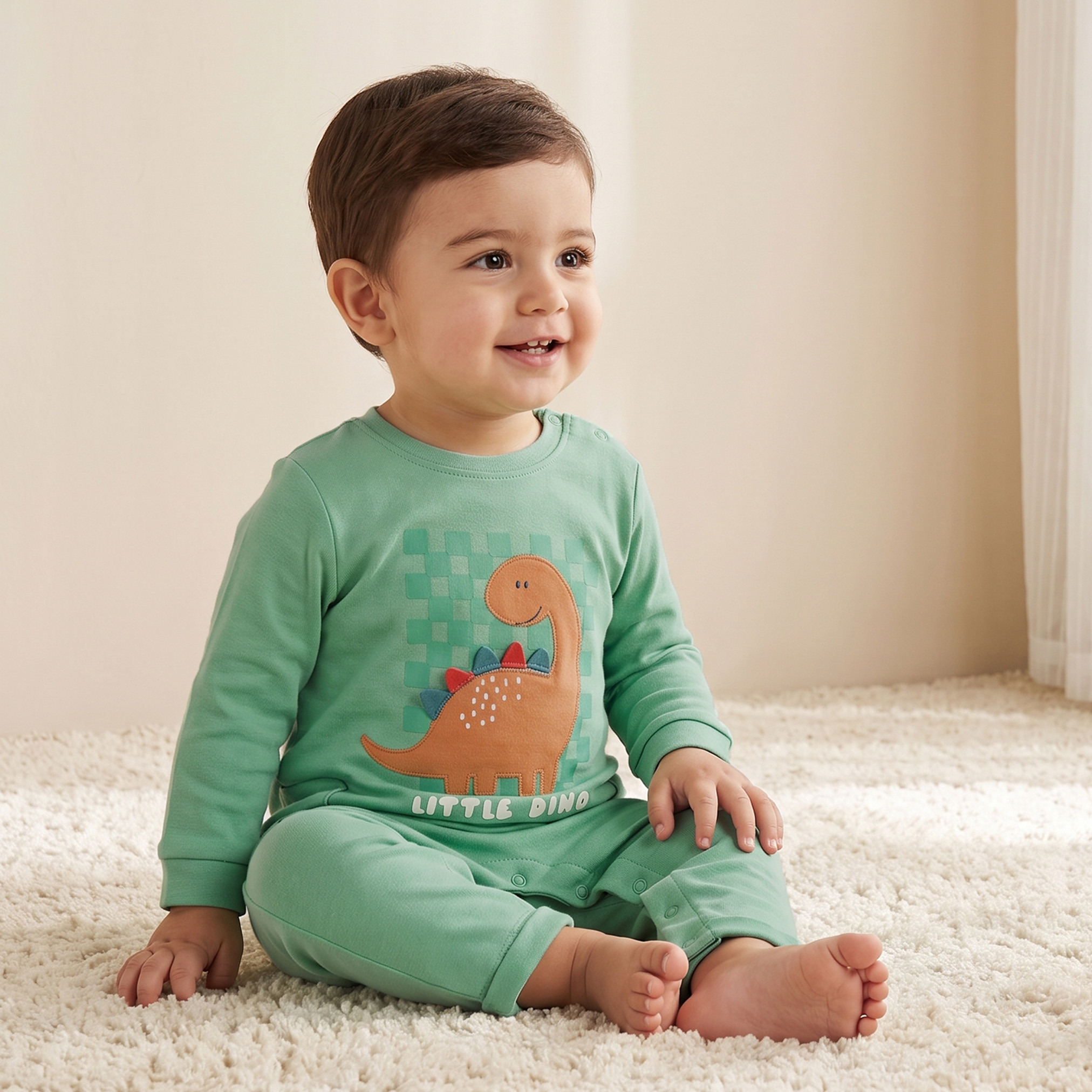 رومبير بياقة مستديرة وأكمام طويلة وطبعات من جونيورز - عبوة من قطعتين-baby-boys-clothing-rompers-image-2