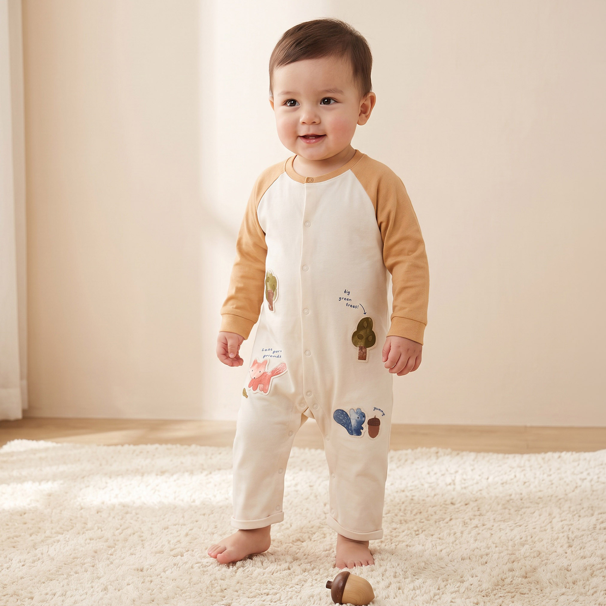 Pack of 2 Juniors Round Neck Long Sleeves Rompers with Dinosaur Print-baby-boys-clothing-rompers-image-2