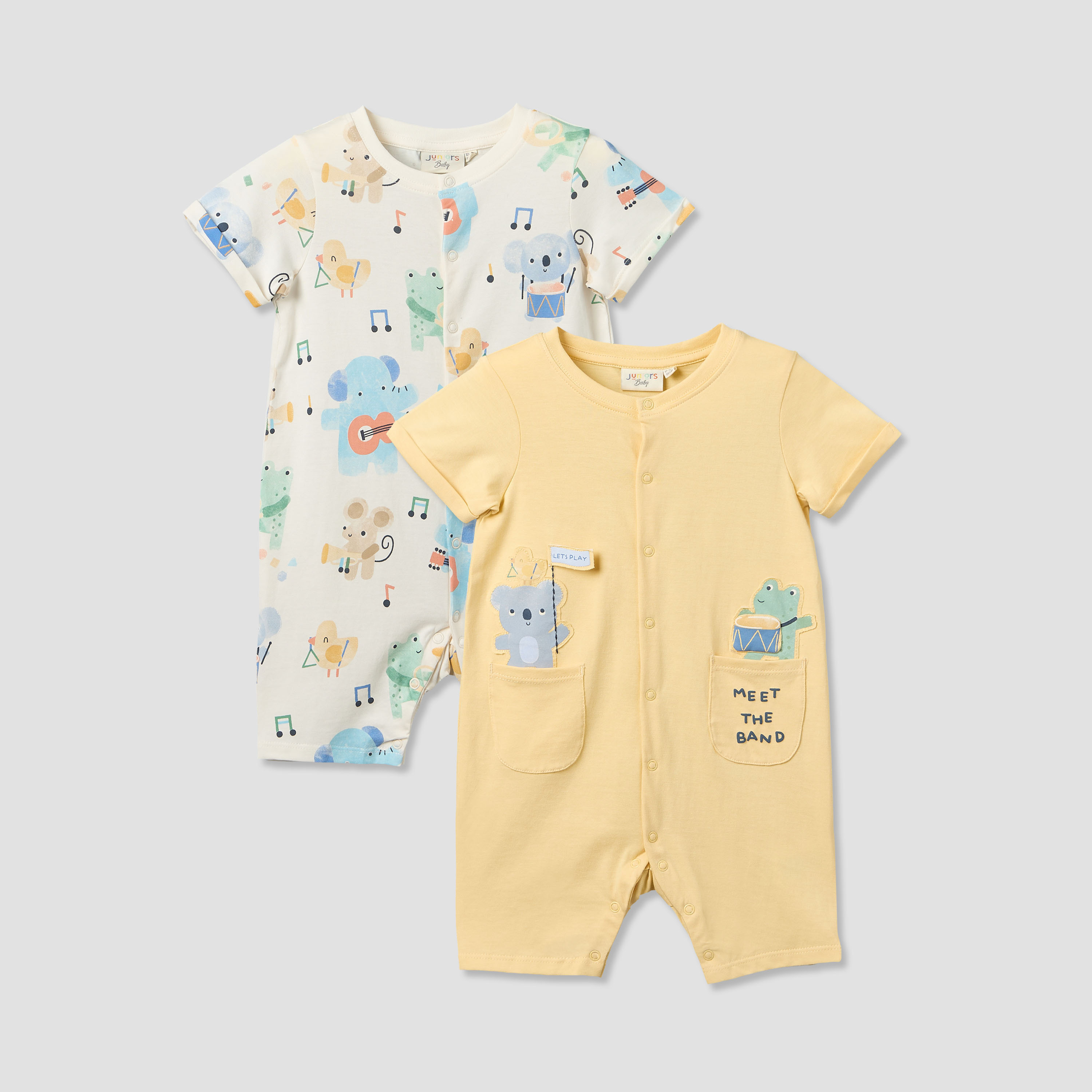 Pack of 2 Juniors Round Neck Short Sleeves Romper with Music Band Print-baby-boys-clothing-rompers-image-1
