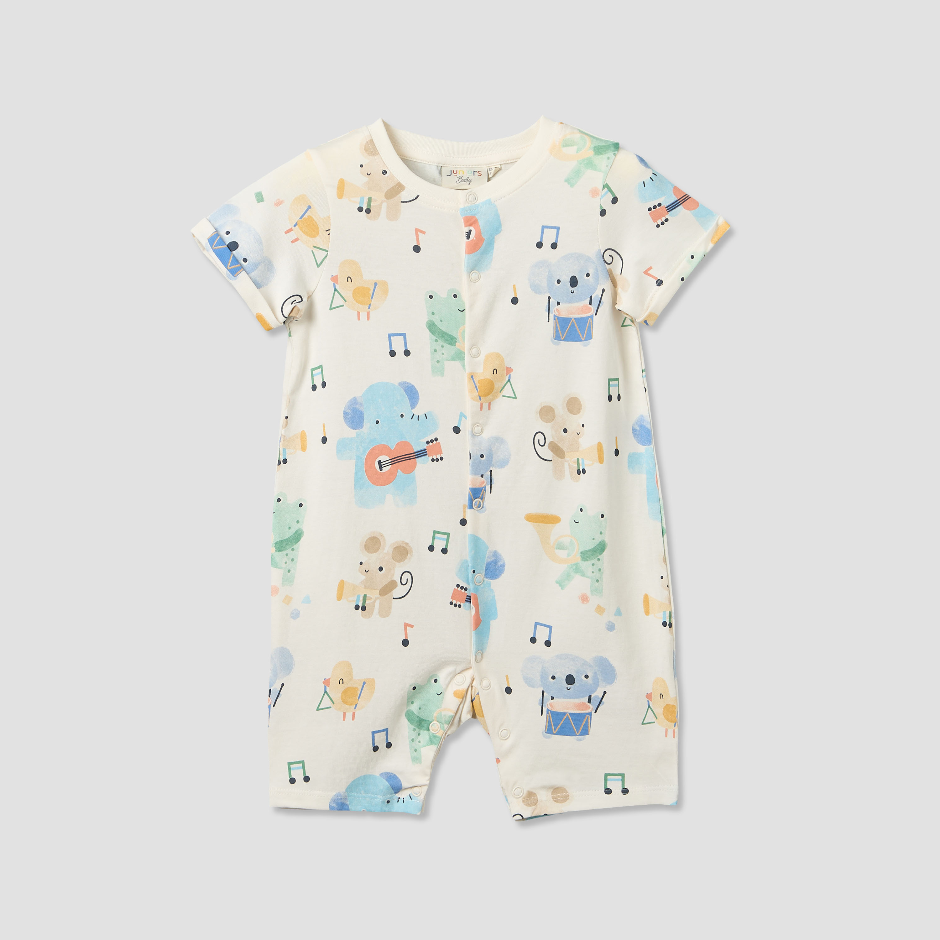 Pack of 2 Juniors Round Neck Short Sleeves Romper with Music Band Print-baby-boys-clothing-rompers-image-3