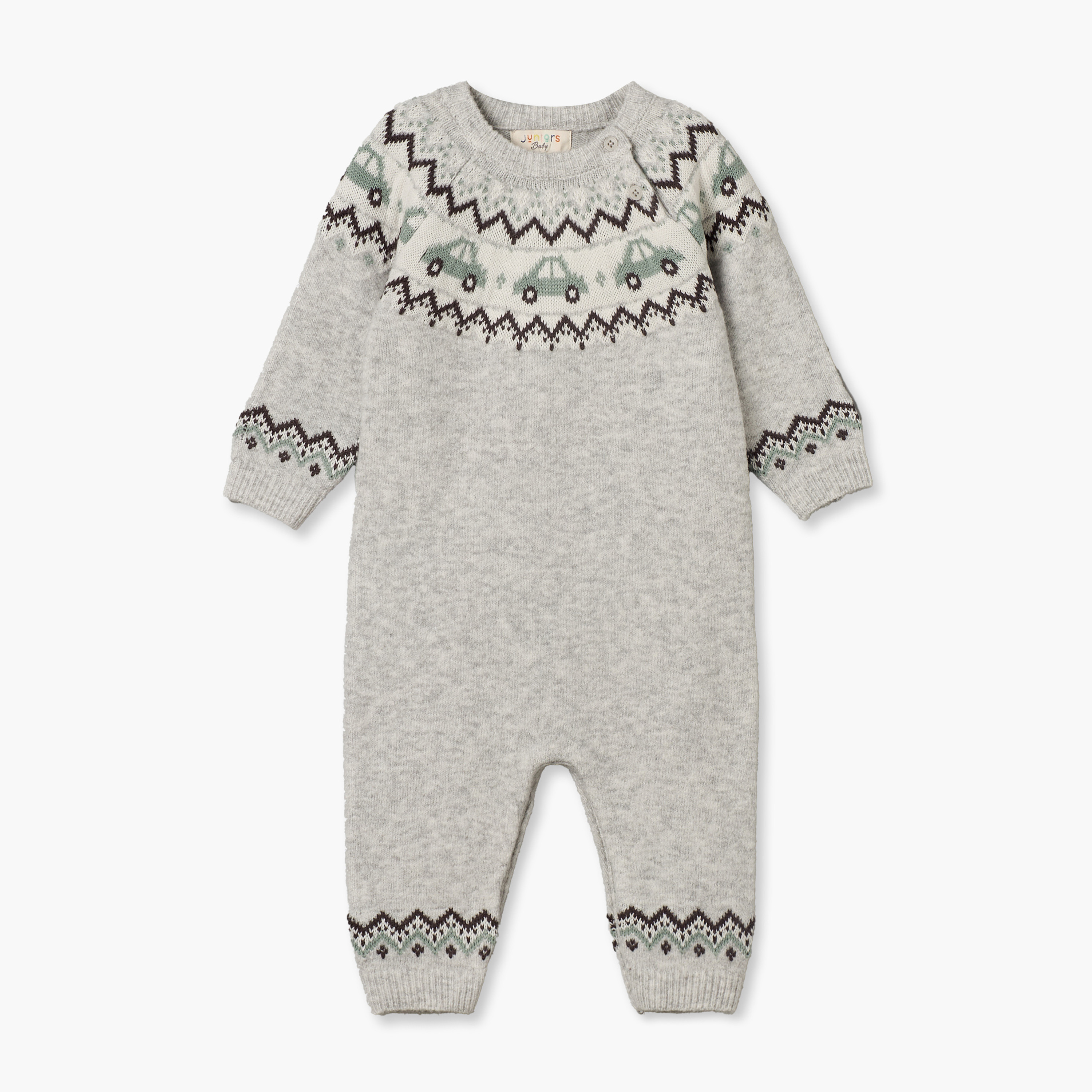 Juniors Crew Neck Long Sleeves Sleepsuit with Fair Isle Texture-baby-boys-clothing-rompers-image-2