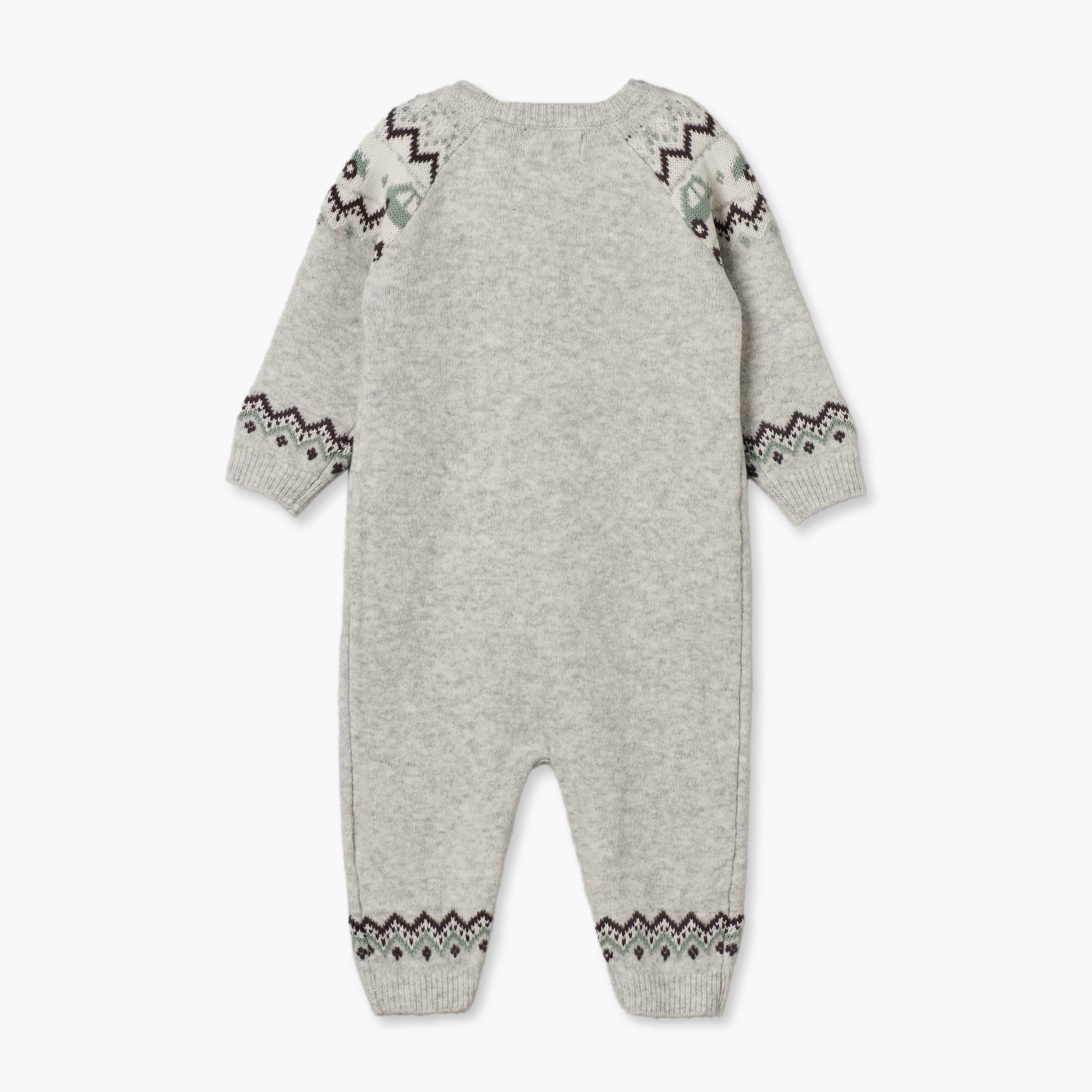 Juniors Crew Neck Long Sleeves Sleepsuit with Fair Isle Texture-baby-boys-clothing-rompers-image-3