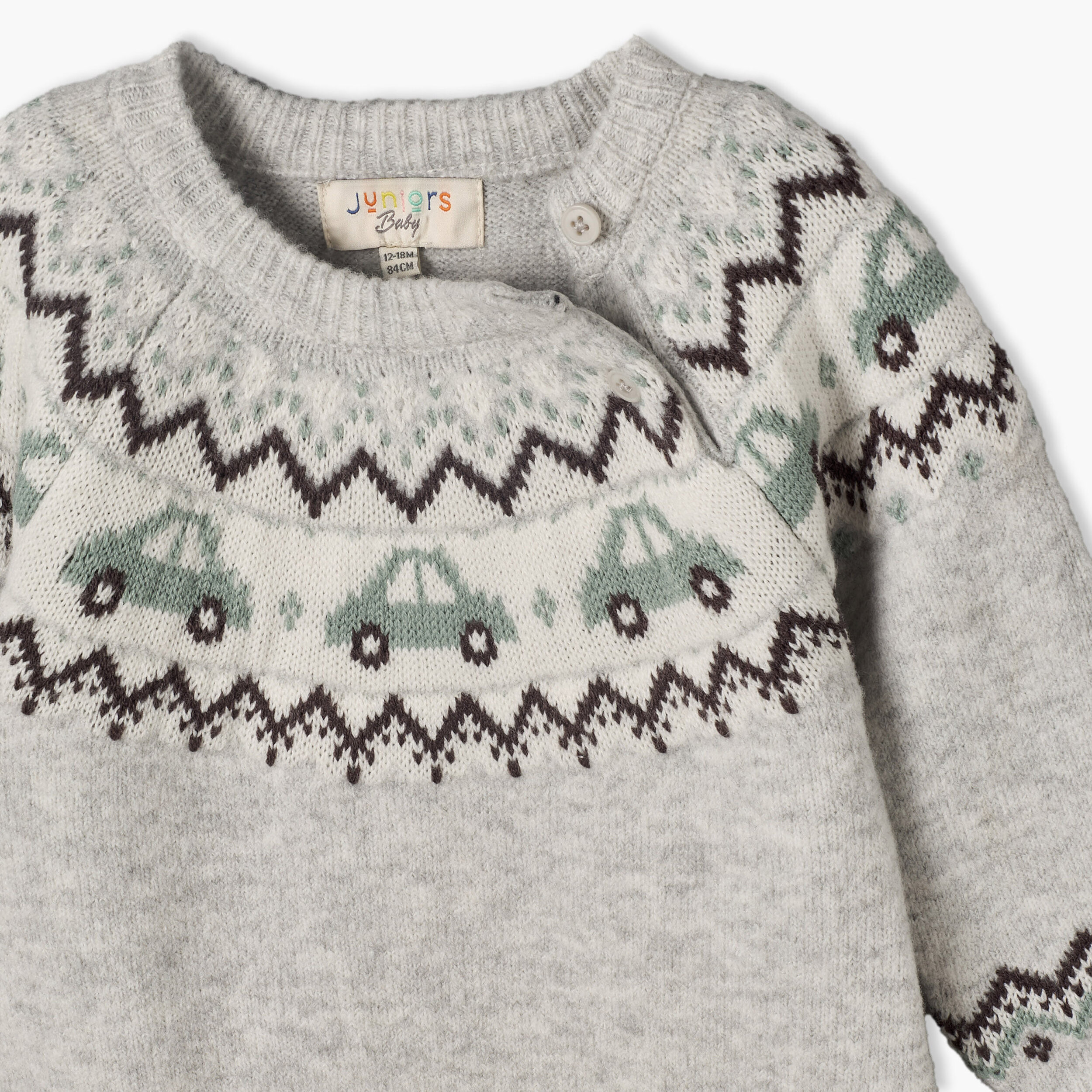 Juniors Crew Neck Long Sleeves Sleepsuit with Fair Isle Texture-baby-boys-clothing-rompers-image-4