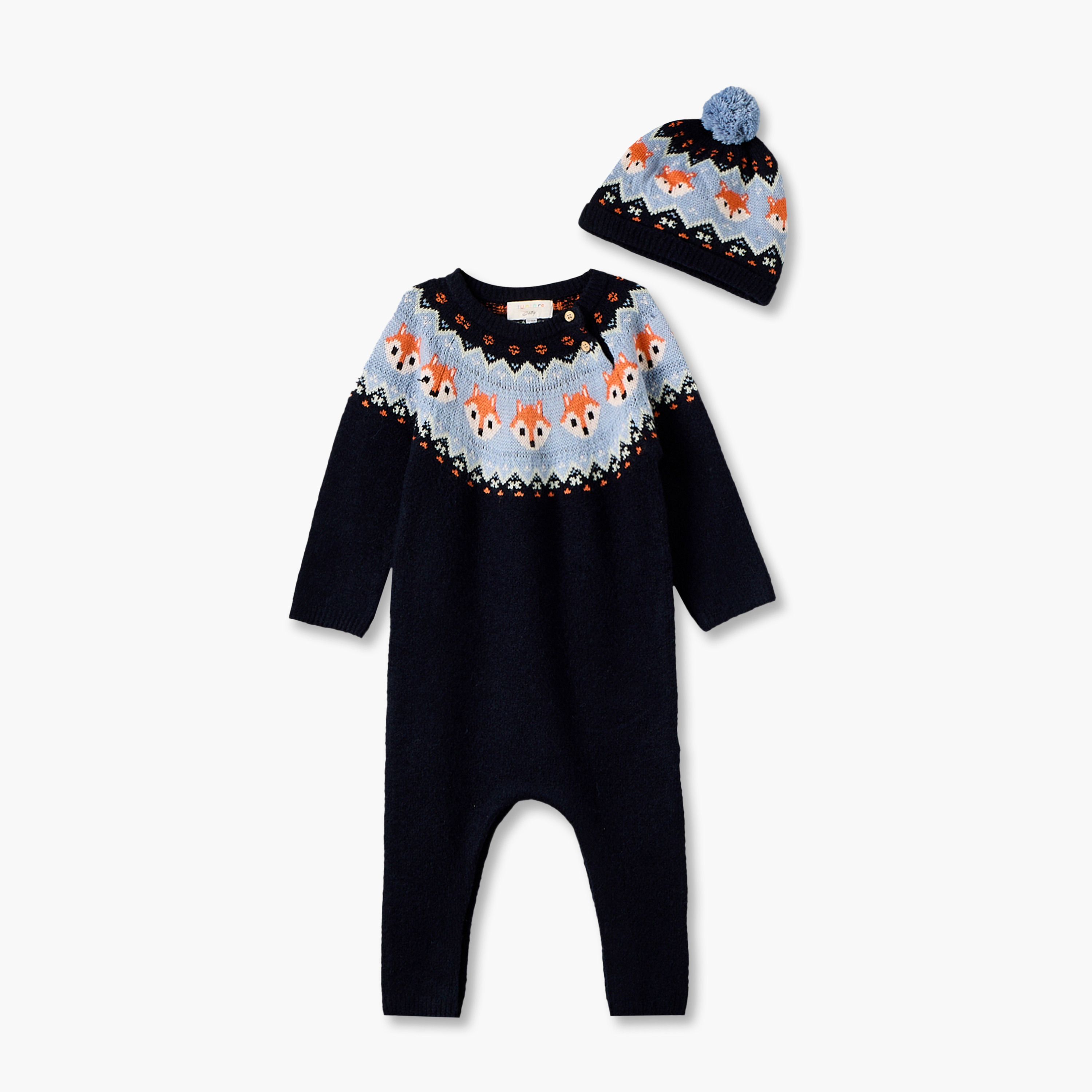 Juniors Crew Neck Long Sleeves Sleepsuit with Fair Isle Texture-baby-boys-clothing-rompers-image-2