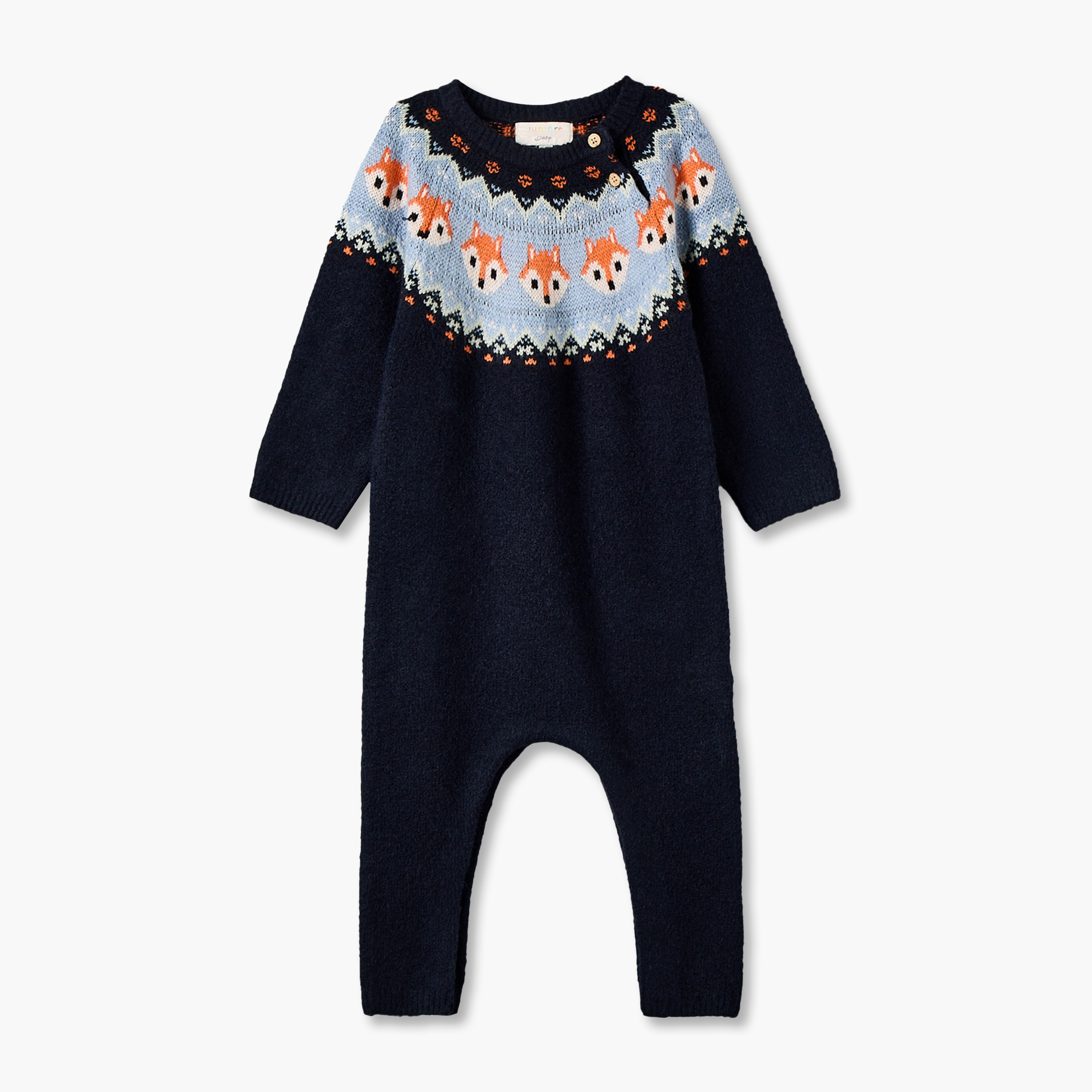 Juniors Crew Neck Long Sleeves Sleepsuit with Fair Isle Texture-baby-boys-clothing-rompers-image-3