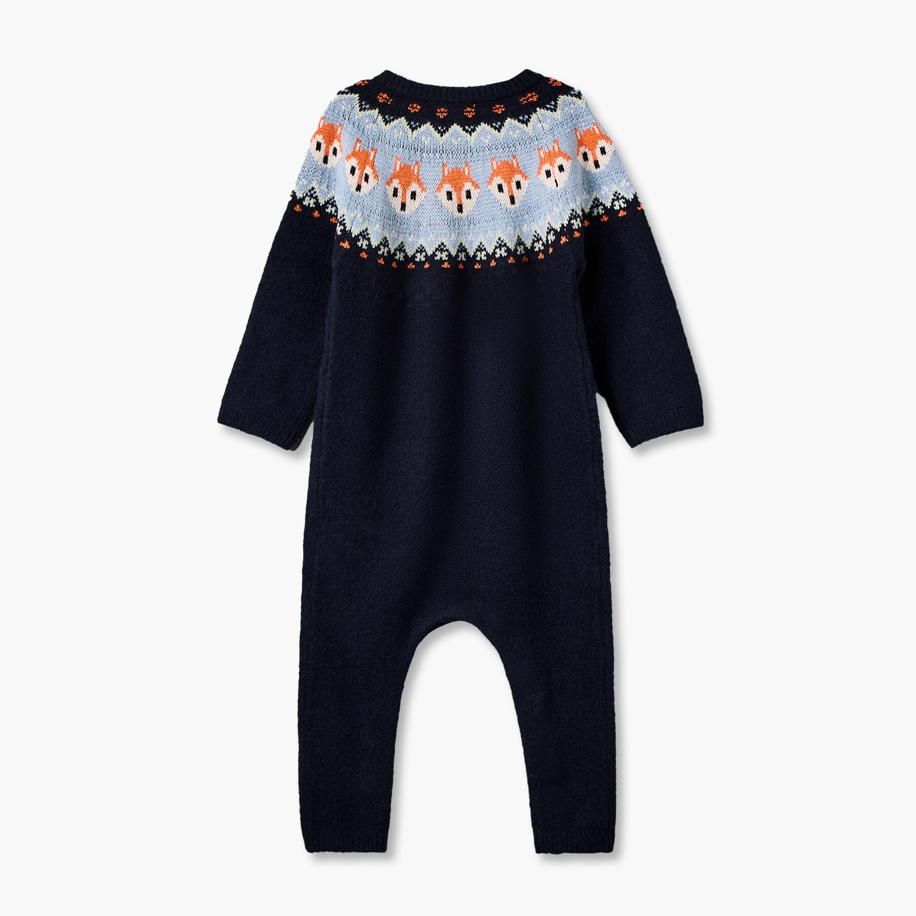 Juniors Crew Neck Long Sleeves Sleepsuit with Fair Isle Texture-baby-boys-clothing-rompers-image-4