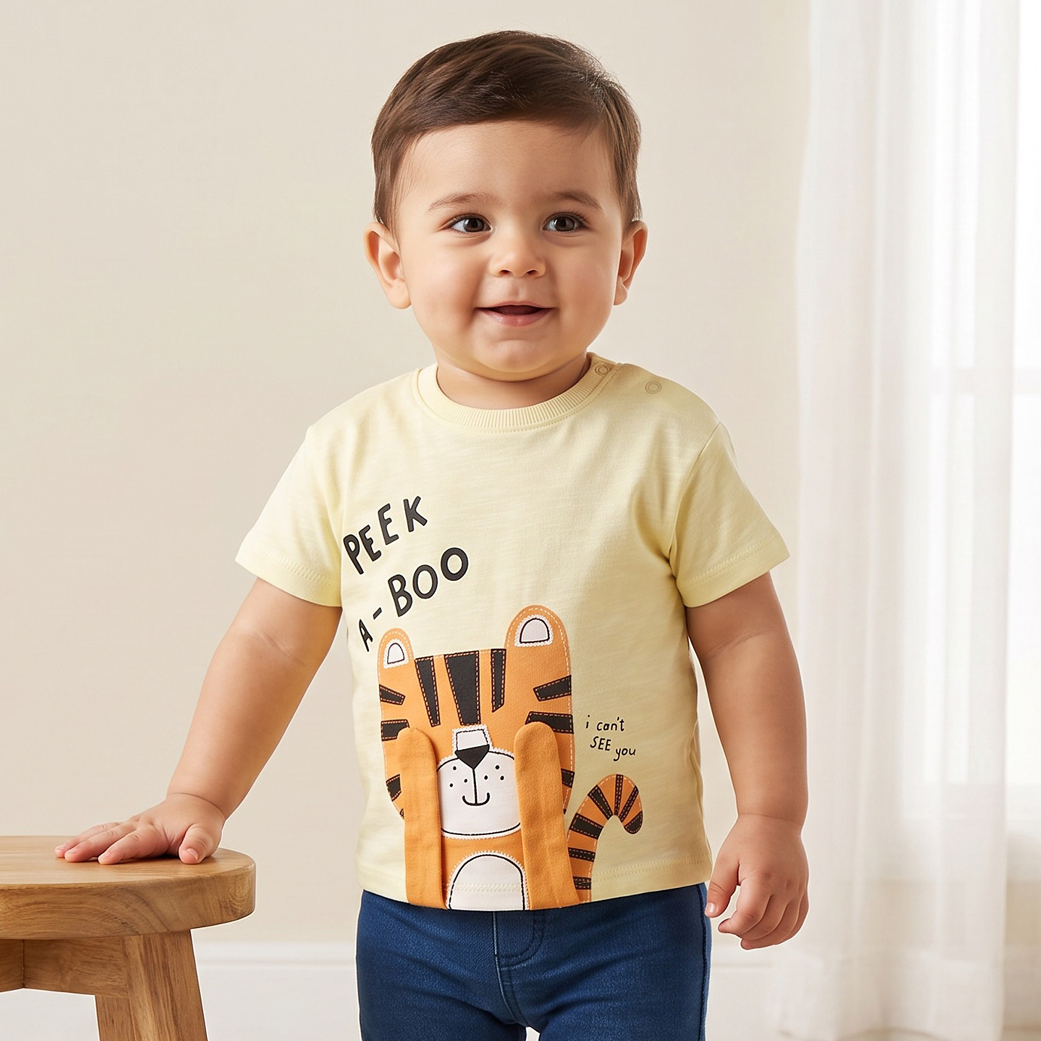 Juniors Crew Neck Short Sleeves T-shirt with Tiger Print-baby-boys-clothing-tshirtsandpolos-image-1