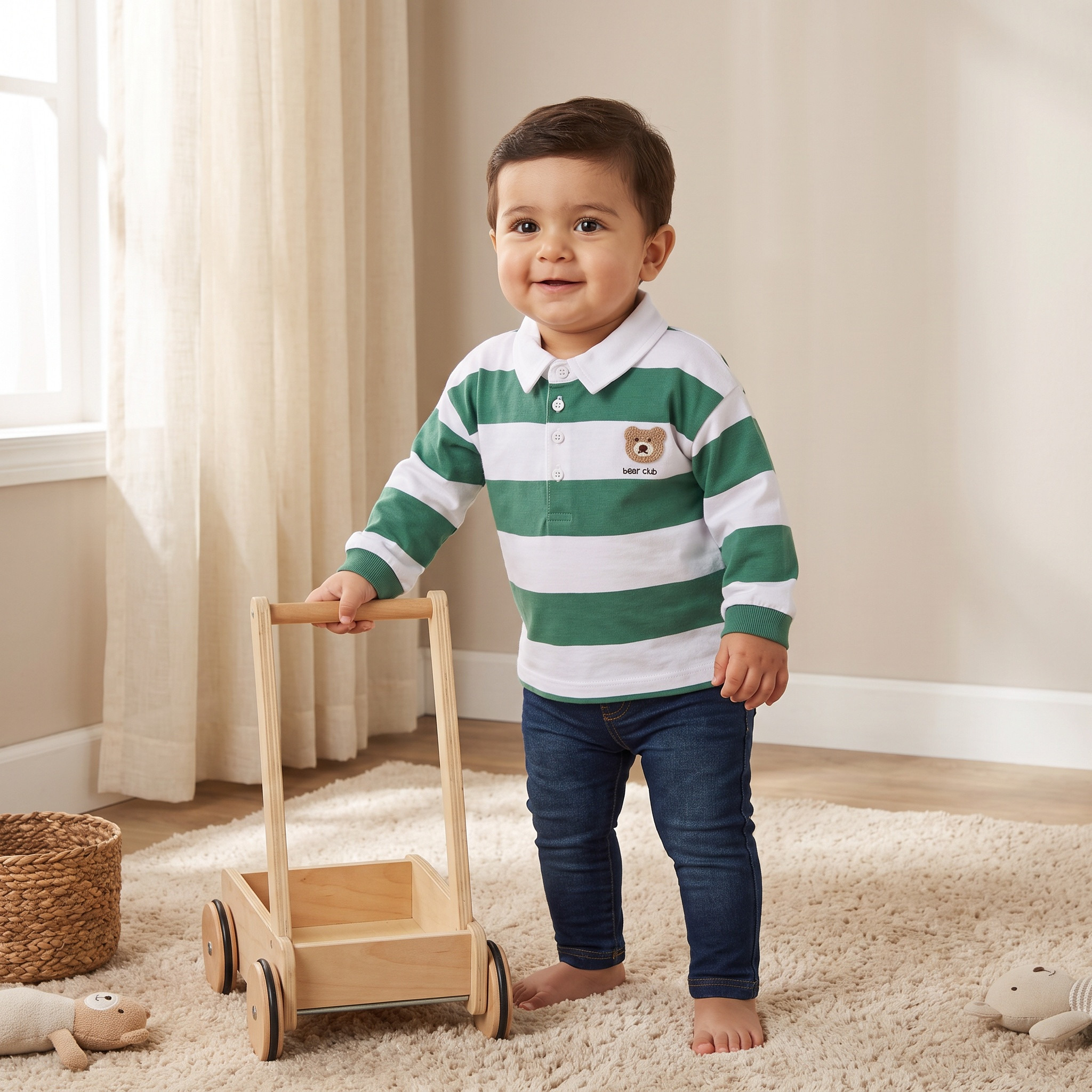 Juniors Long Sleeves Polo T-shirt with Stripes-baby-boys-clothing-shirts-image-1