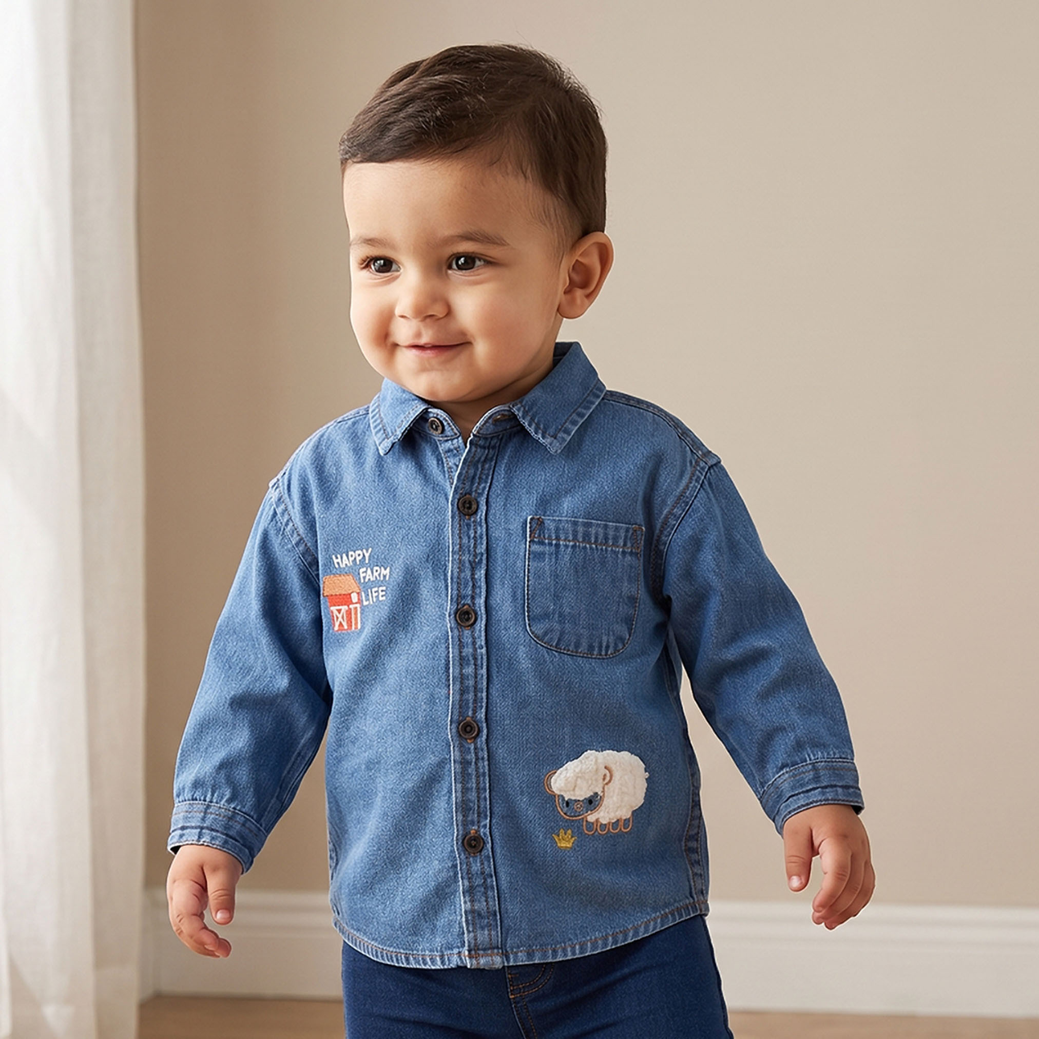 Juniors Collared Long Sleeves Shirt with Embroidery-baby-boys-clothing-tshirtsandpolos-image-1