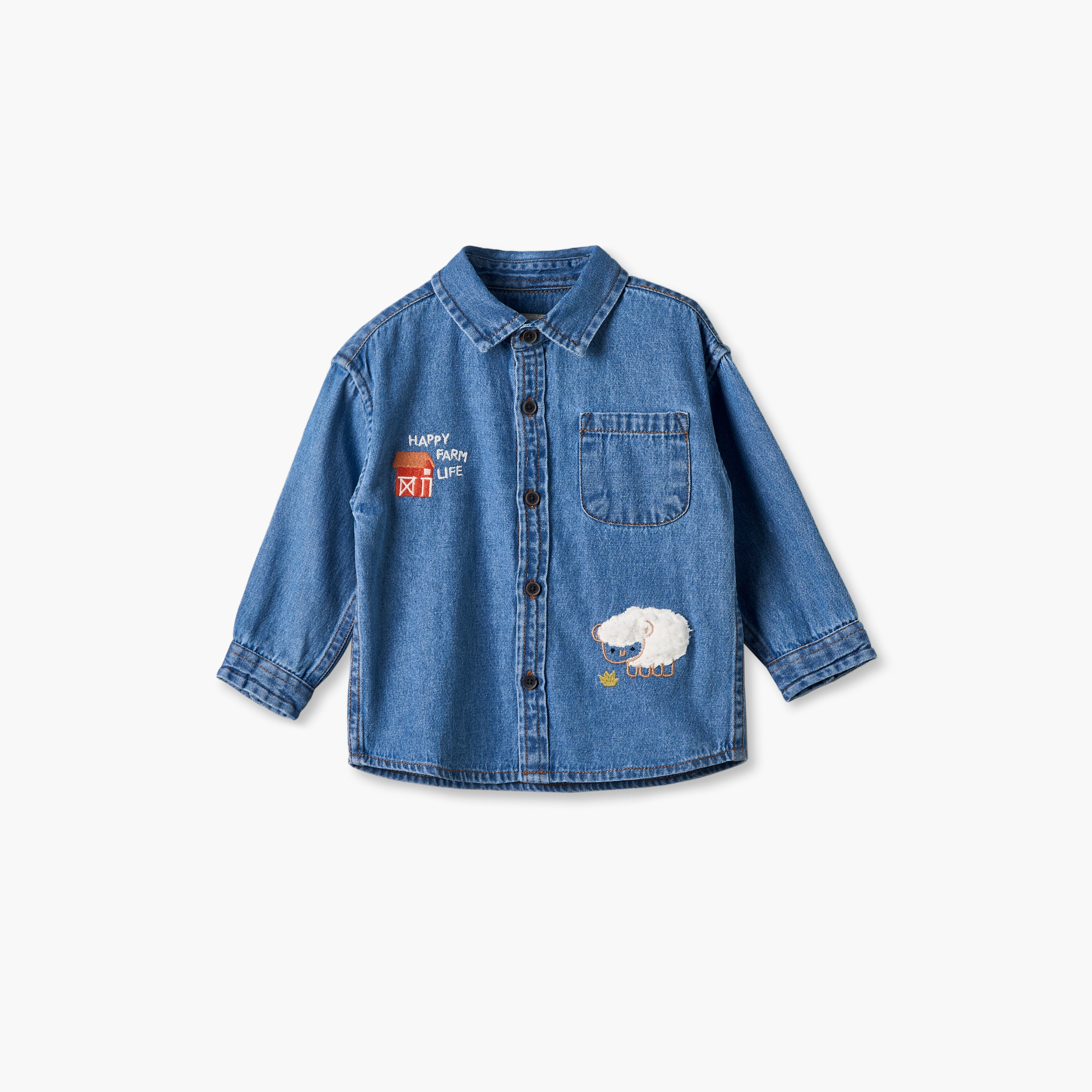Juniors Collared Long Sleeves Shirt with Embroidery-baby-boys-clothing-tshirtsandpolos-image-2