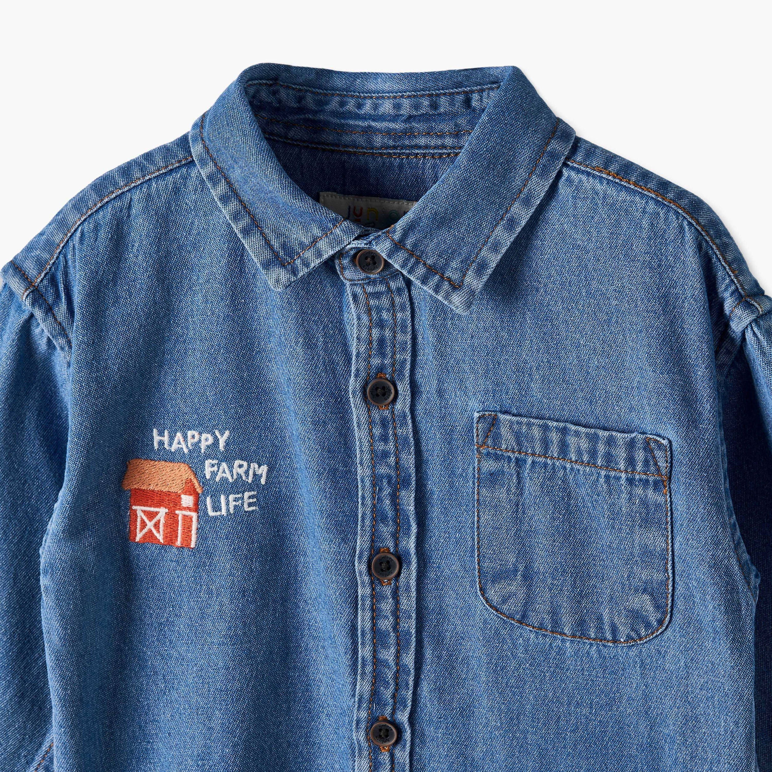 Juniors Collared Long Sleeves Shirt with Embroidery-baby-boys-clothing-tshirtsandpolos-image-4