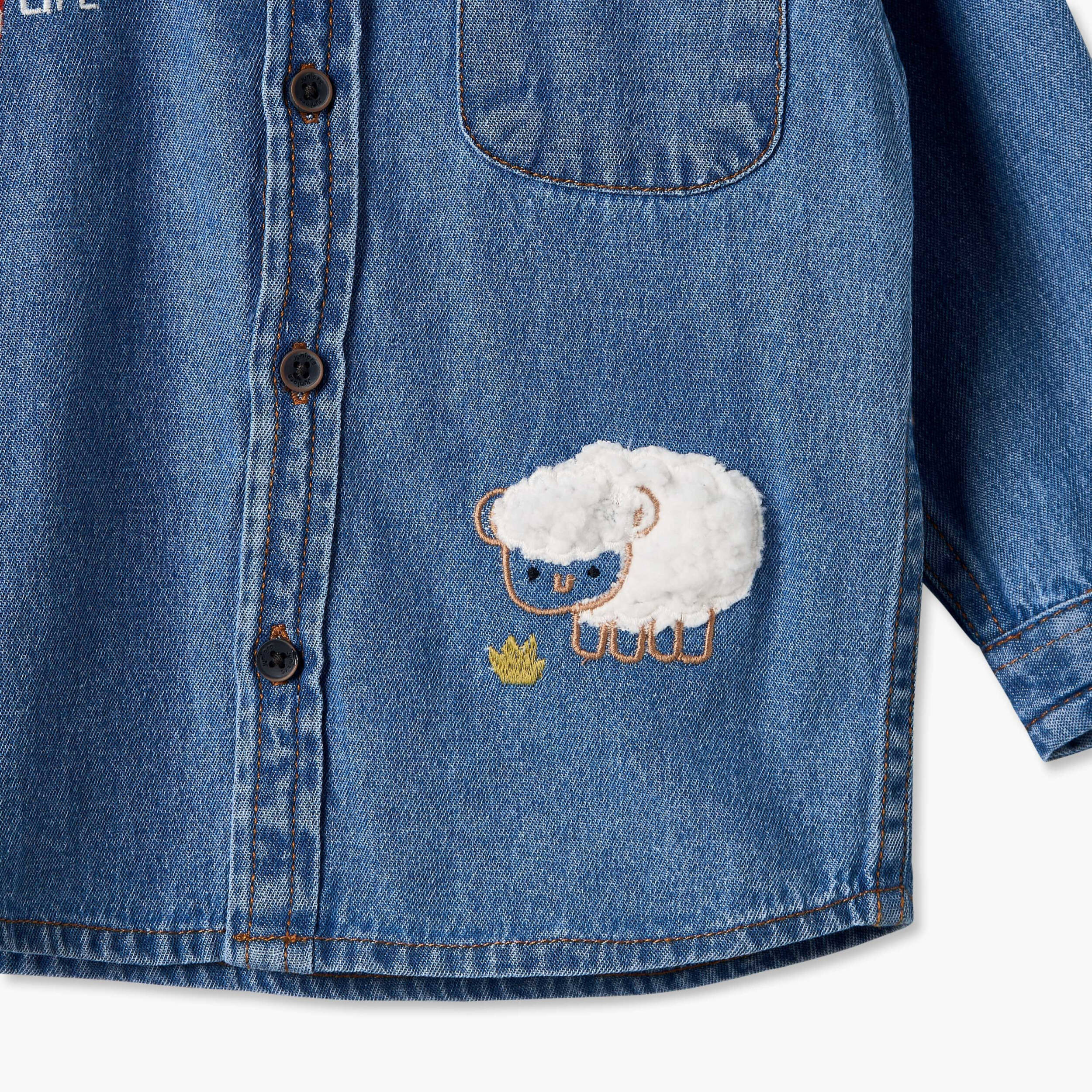 Juniors Collared Long Sleeves Shirt with Embroidery-baby-boys-clothing-tshirtsandpolos-image-5