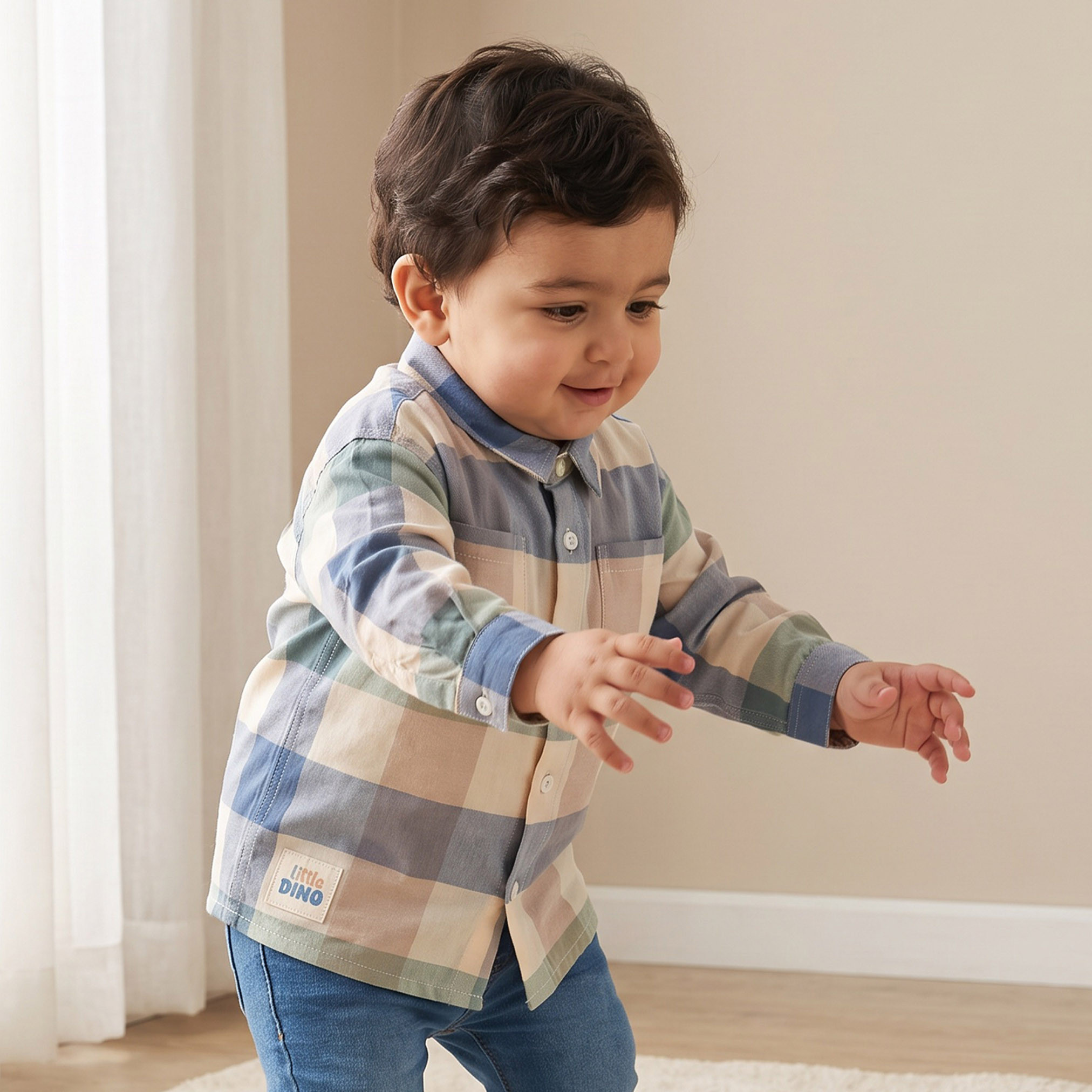 Juniors Long Sleeves Shirt with Checked Design-baby-boys-clothing-shirts-image-1