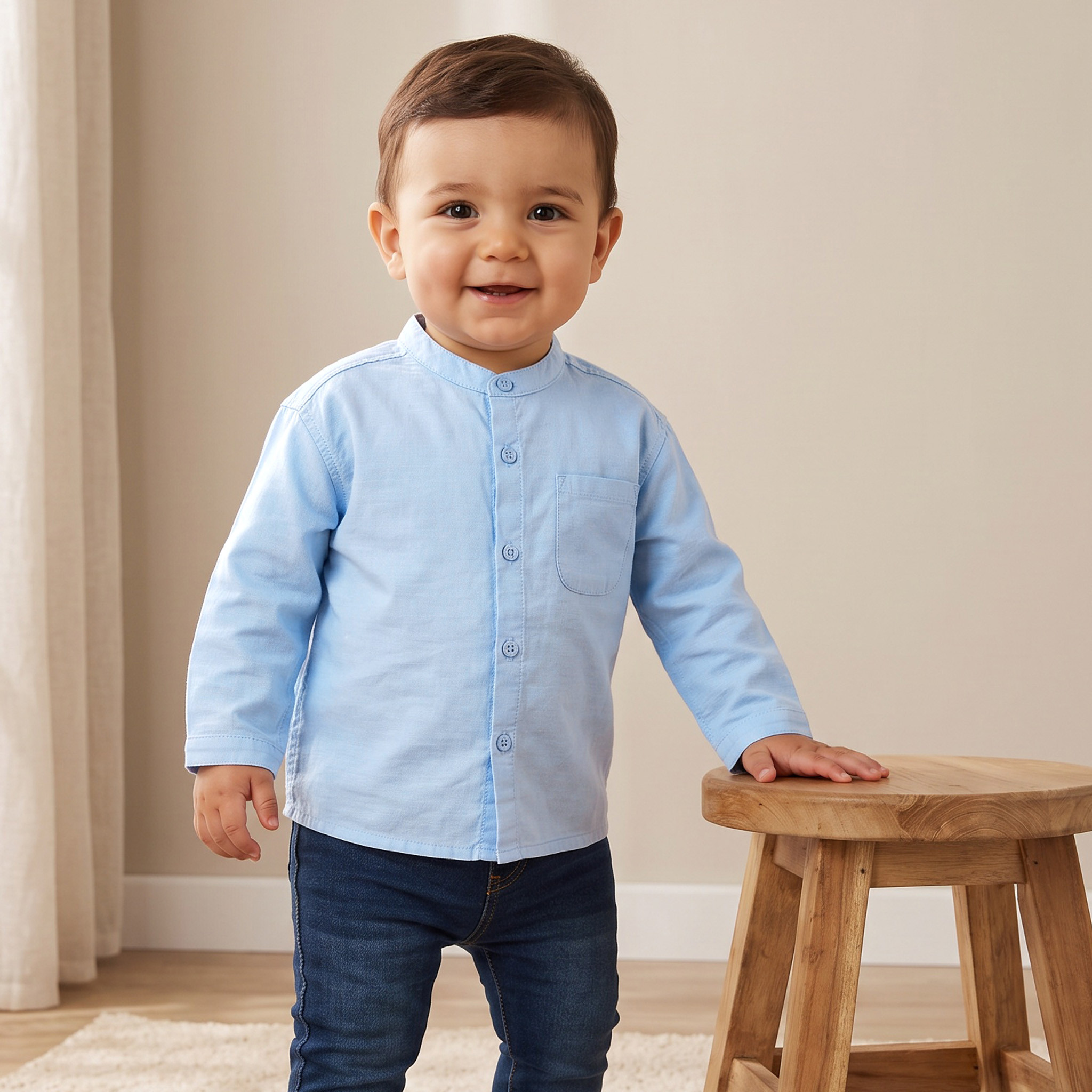 Juniors Long Sleeves Shirt with Mandarin Collar-baby-boys-clothing-shirts-image-1