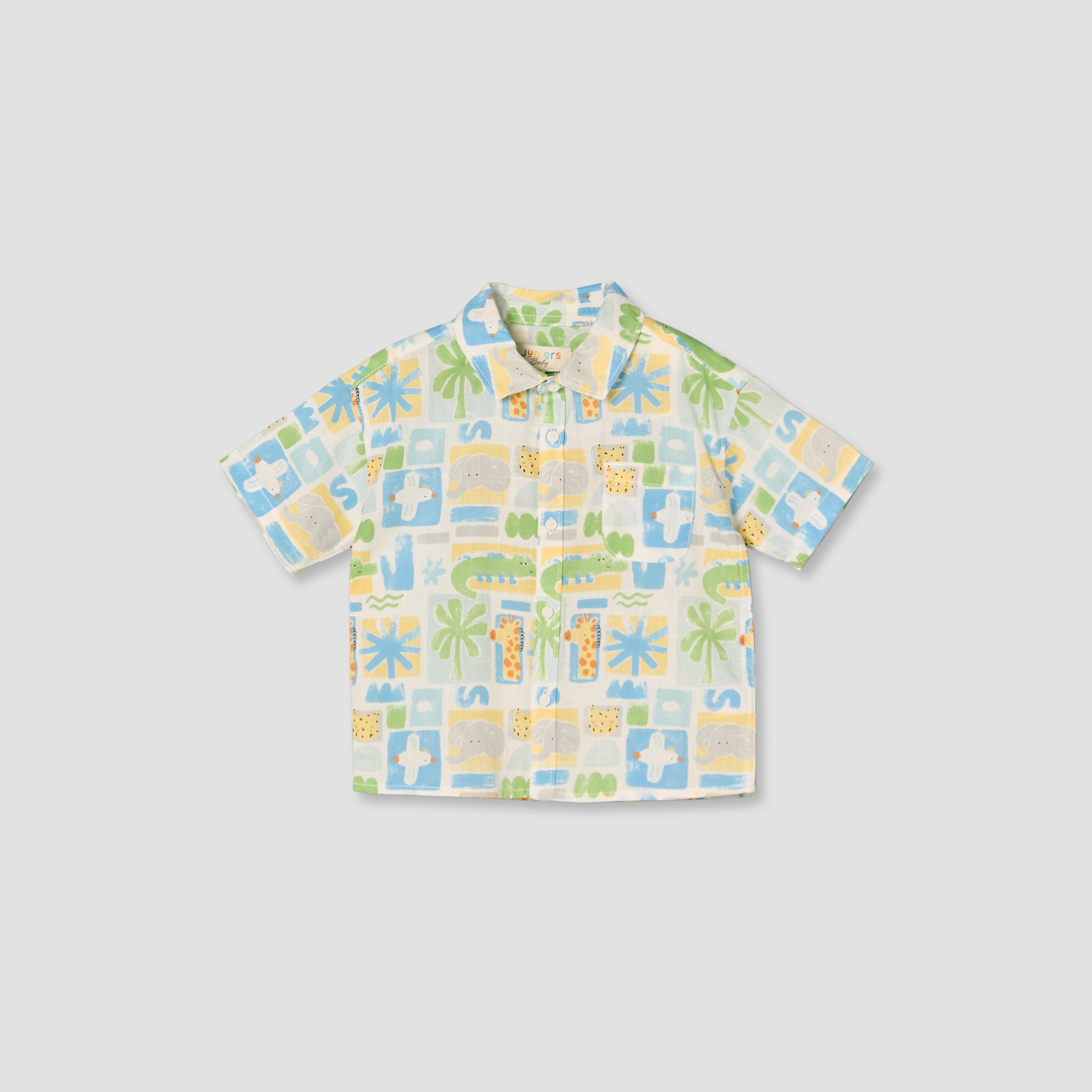 طقم قميص بياقة عادية وأكمام قصيرة مع شورت بطبعة سفاري من جونيورز-baby-boys-clothing-setsandcoords-image-2