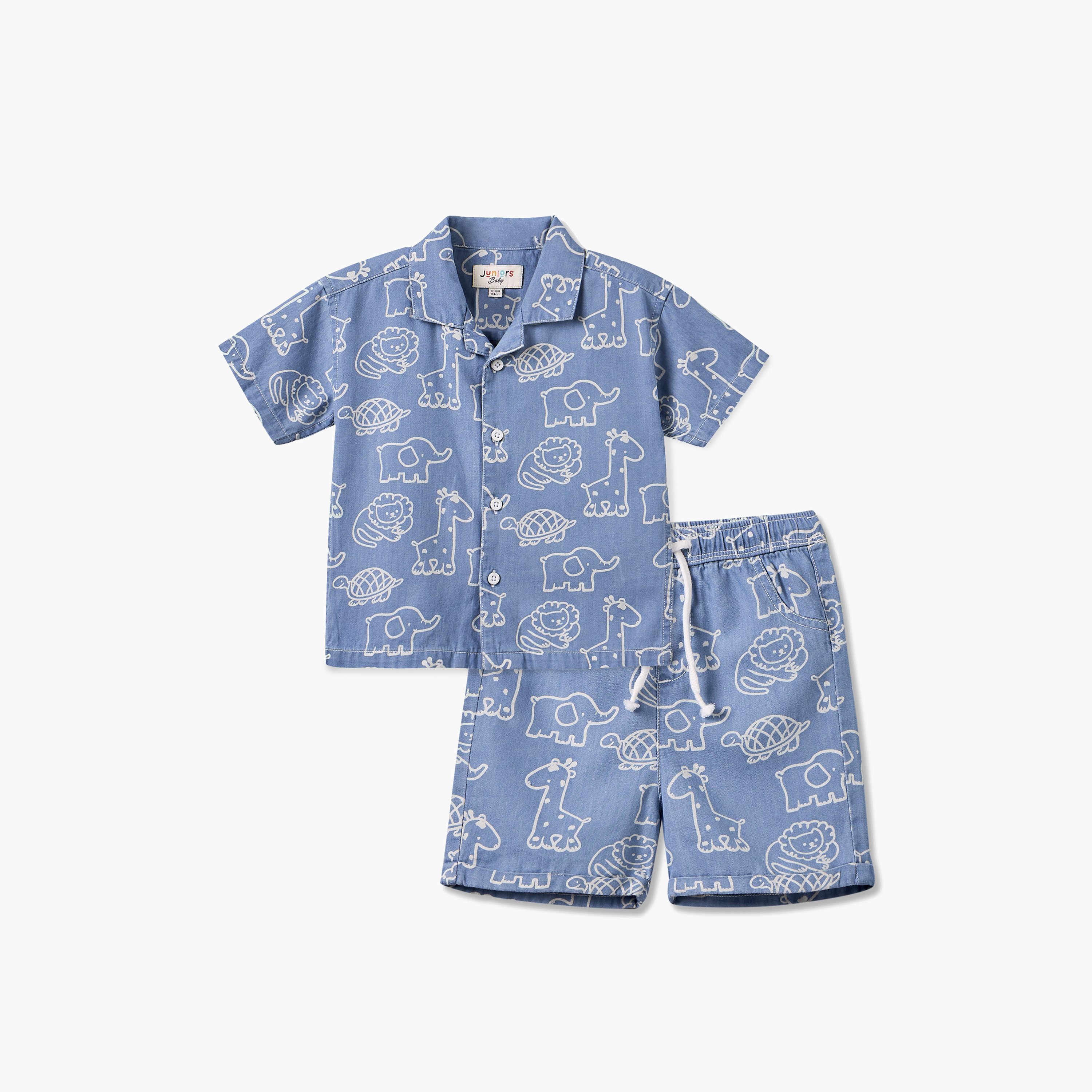 Giggles Collared Short Sleeves Shirt and Shorts Set with Safari Print-baby-boys-clothing-setsandcoords-image-1