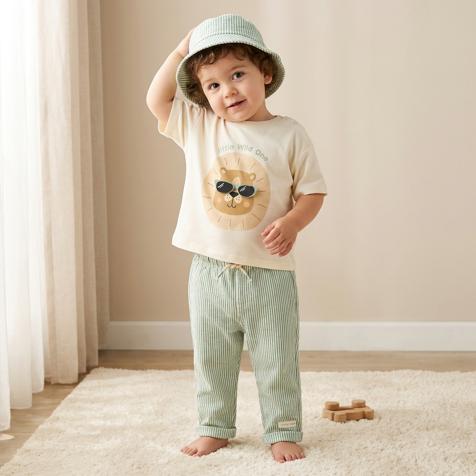 طقم بنطلون وتيشيرت بياقة ضيقة وأكمام قصيرة وطبعات أسد من جونيورز-baby-boys-clothing-setsandcoords-image-1