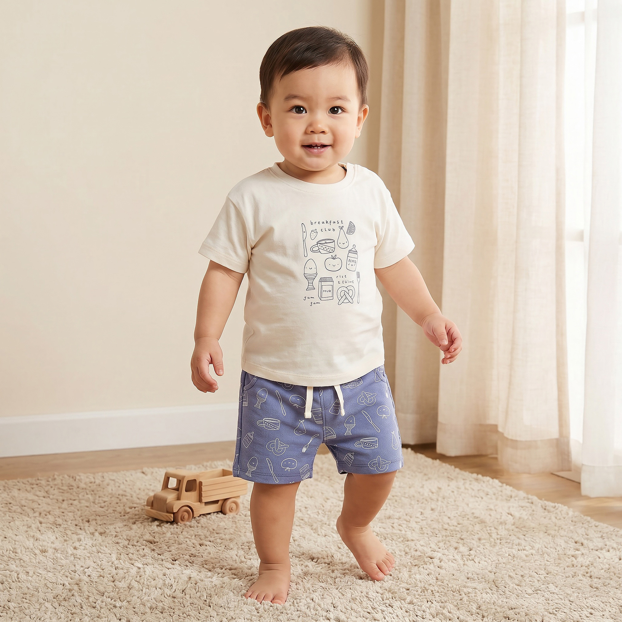 طقم تيشيرت بياقة ضيقة وأكمام قصيرة مع شورت برباط من جونيورز-baby-boys-clothing-setsandcoords-image-1