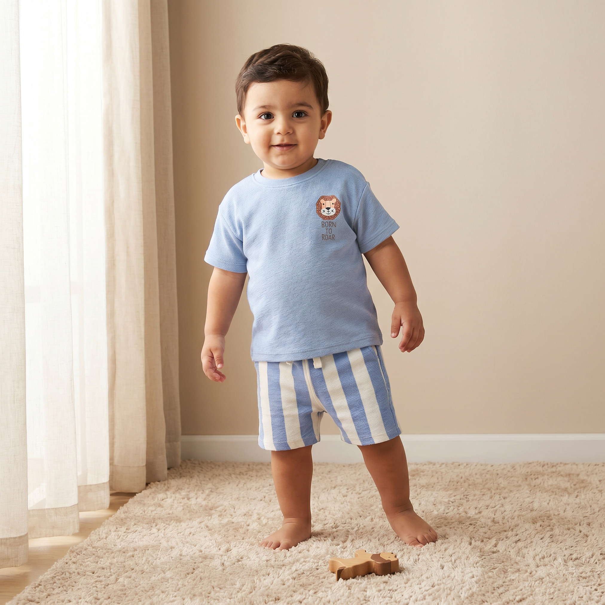 Juniors Round Neck Short Sleeves T-shirt and Shorts Set with Stripes-baby-boys-clothing-setsandcoords-image-1