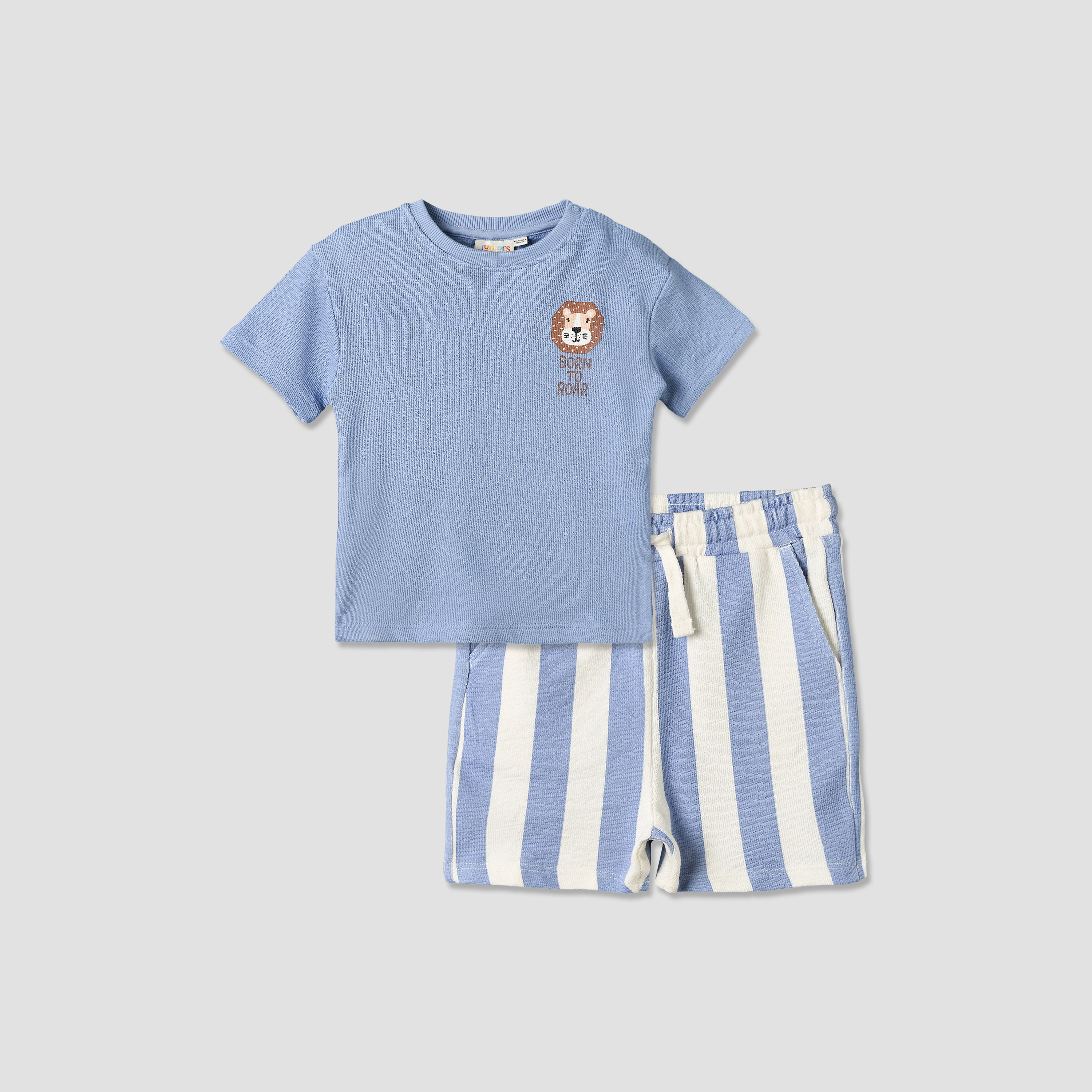 Juniors Round Neck Short Sleeves T-shirt and Shorts Set with Stripes-baby-boys-clothing-setsandcoords-image-2